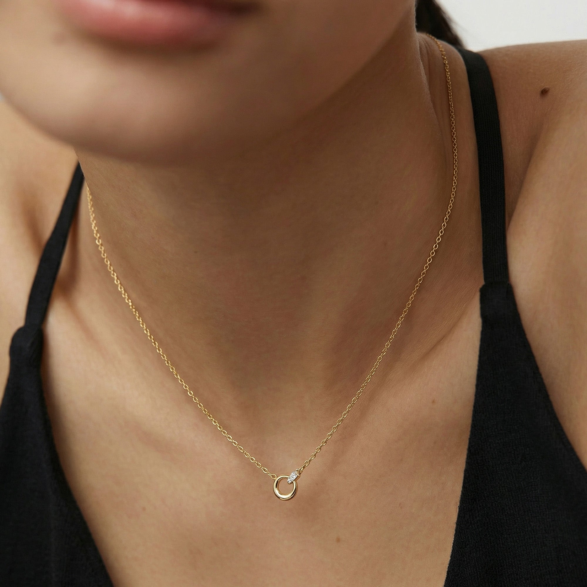 Gold-Plated S925 Geometric Ring Necklace