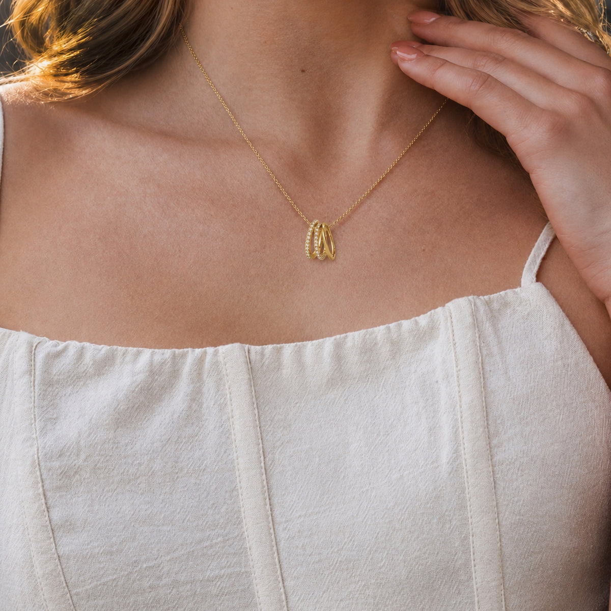 Gold-Plated S925 Interlocking Ring Necklace