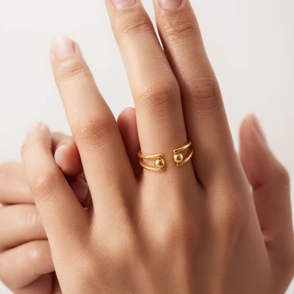 Real Gold-Plated S925 Double Ball Open Ring