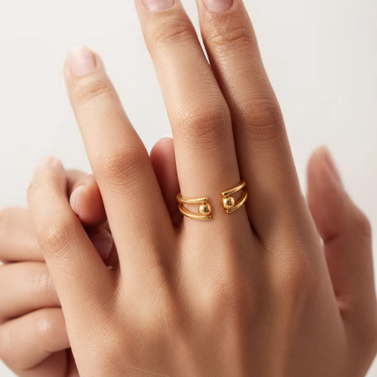Real Gold-Plated S925 Double Ball Open Ring