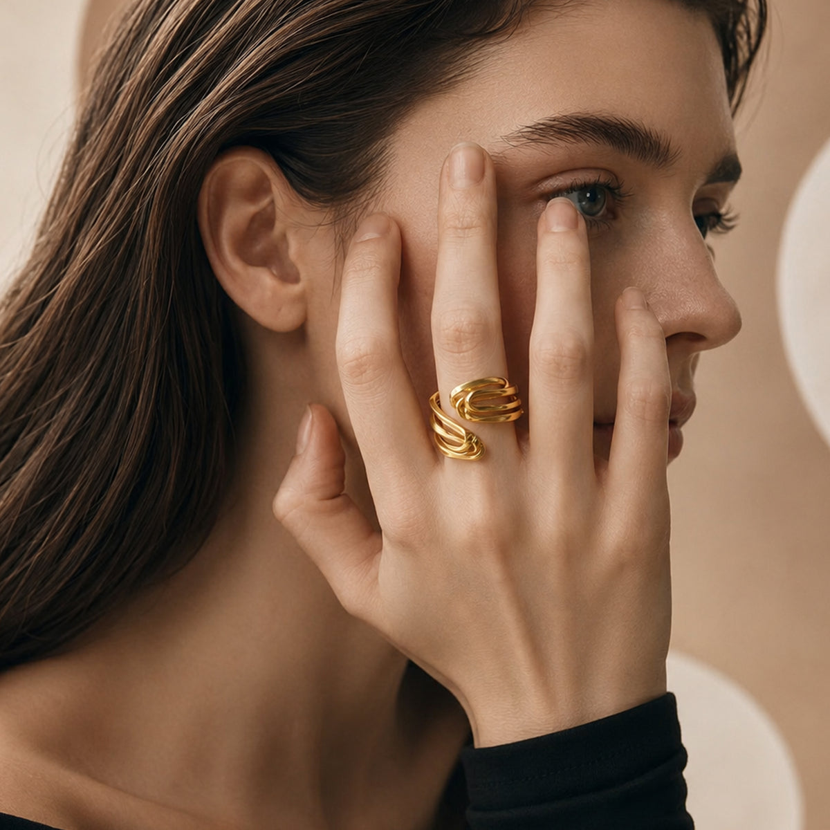 Real Gold-Plated Copper Alloy Sculptural Open Ring