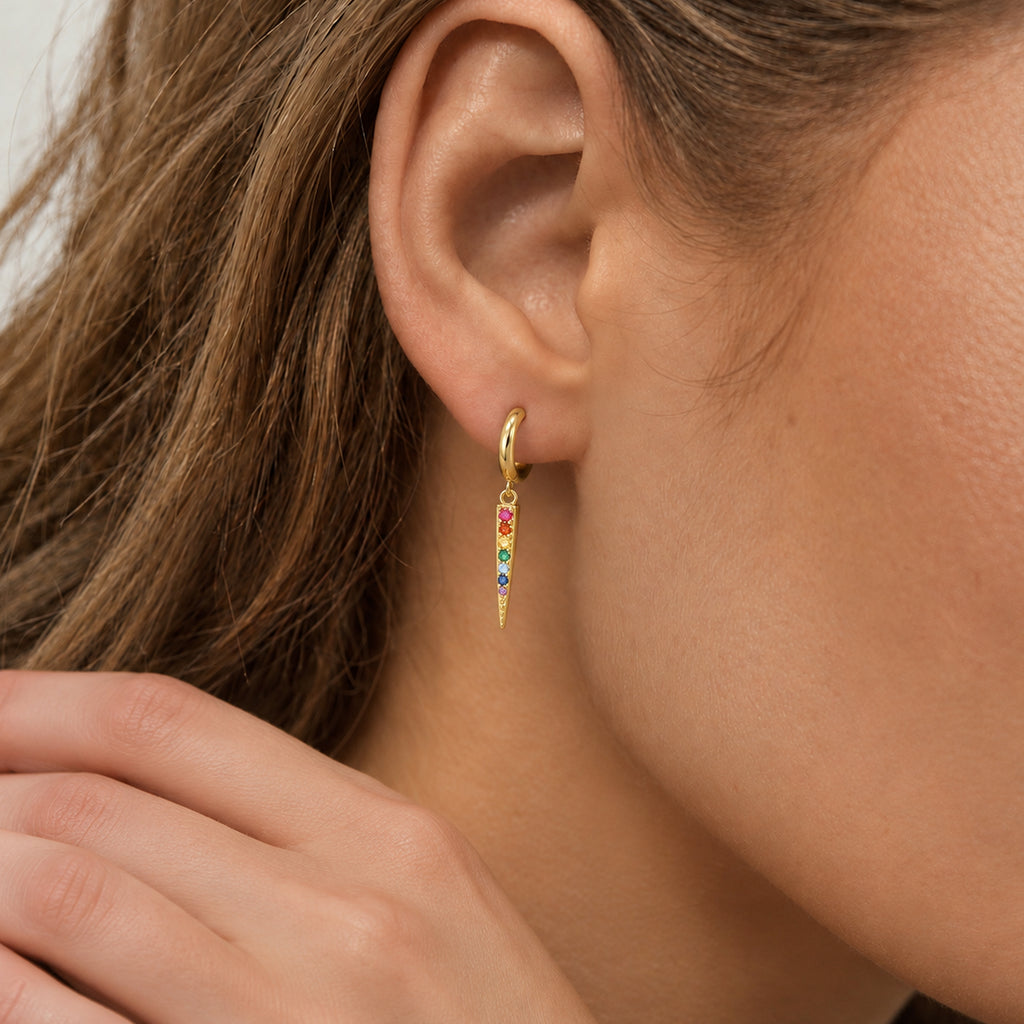 S925 Silver Rainbow Zircon Spike Hoop Earrings