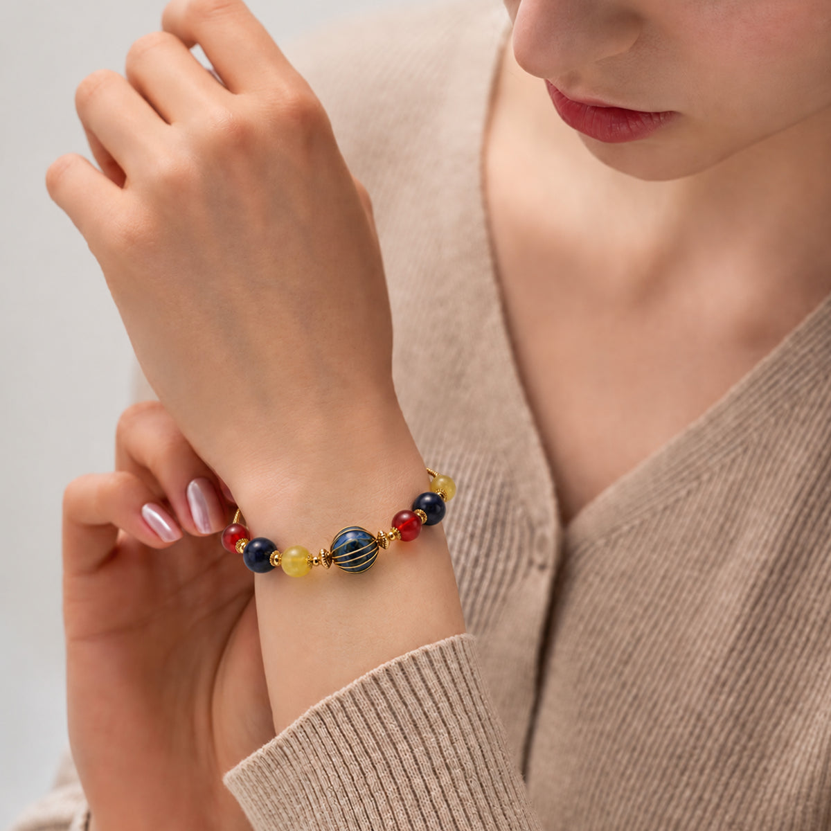 Gold-Plated Multicolor Ceramic Bead Bracelet