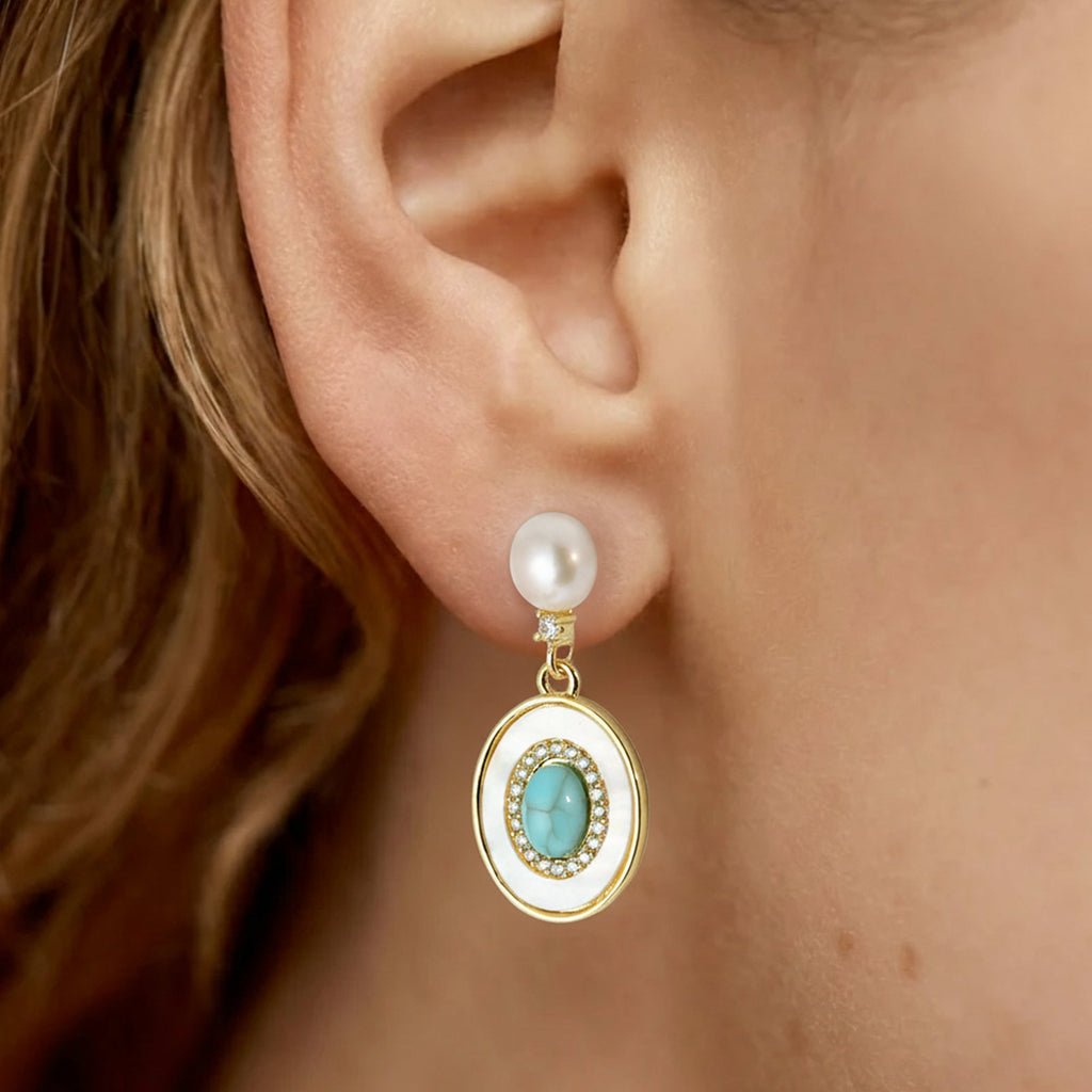 Pearl Turquoise-Tone Medallion Drop Earrings