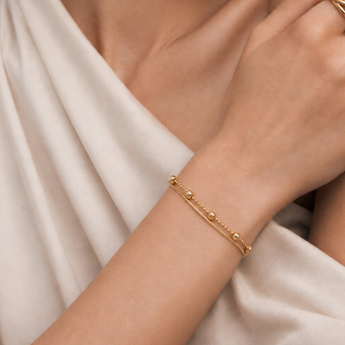 18K Gold-Plated S925 Double-Chain Bead Bracelet