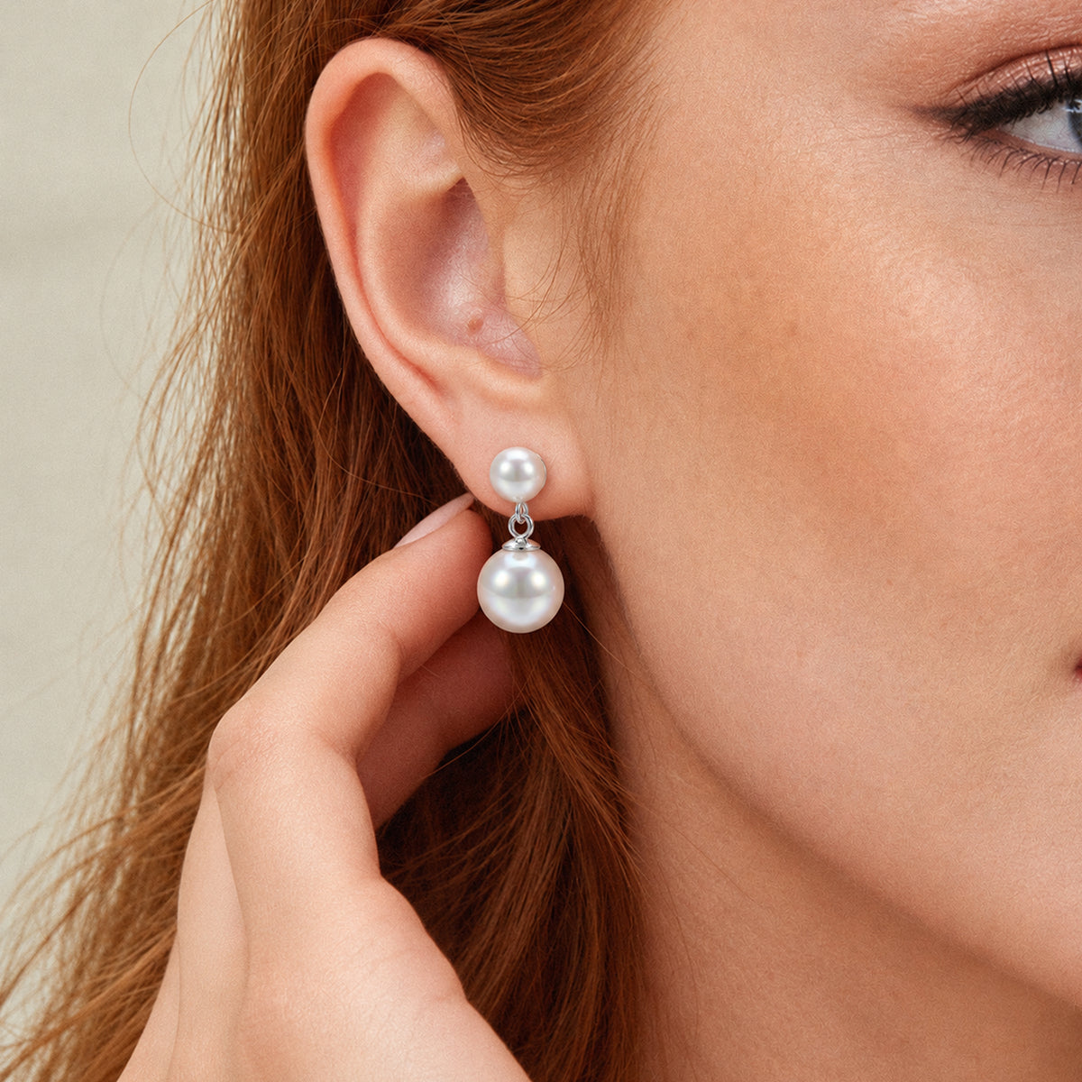 Double Pearl Drop Stud Earrings