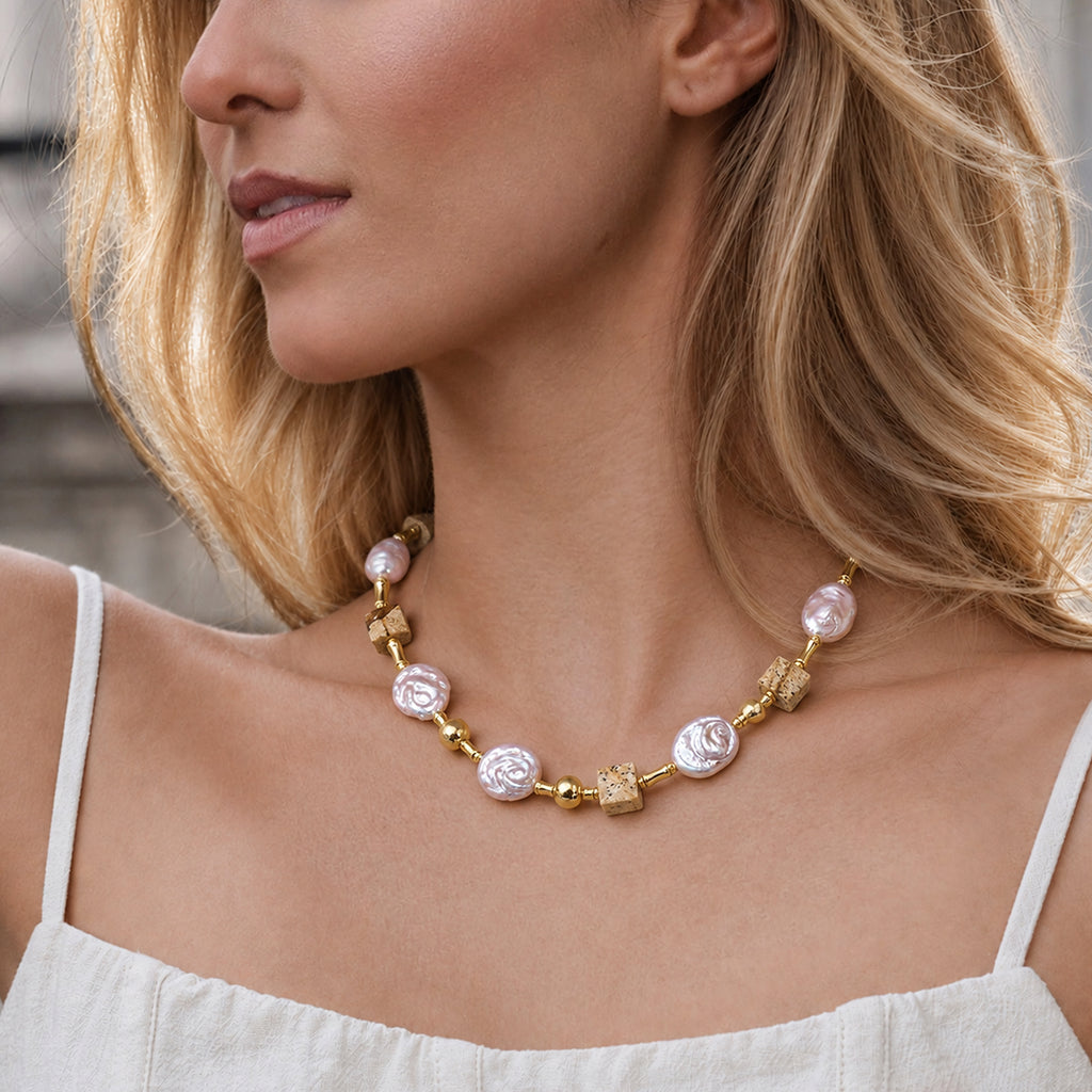 Baroque Pearl Picture Jasper Necklace