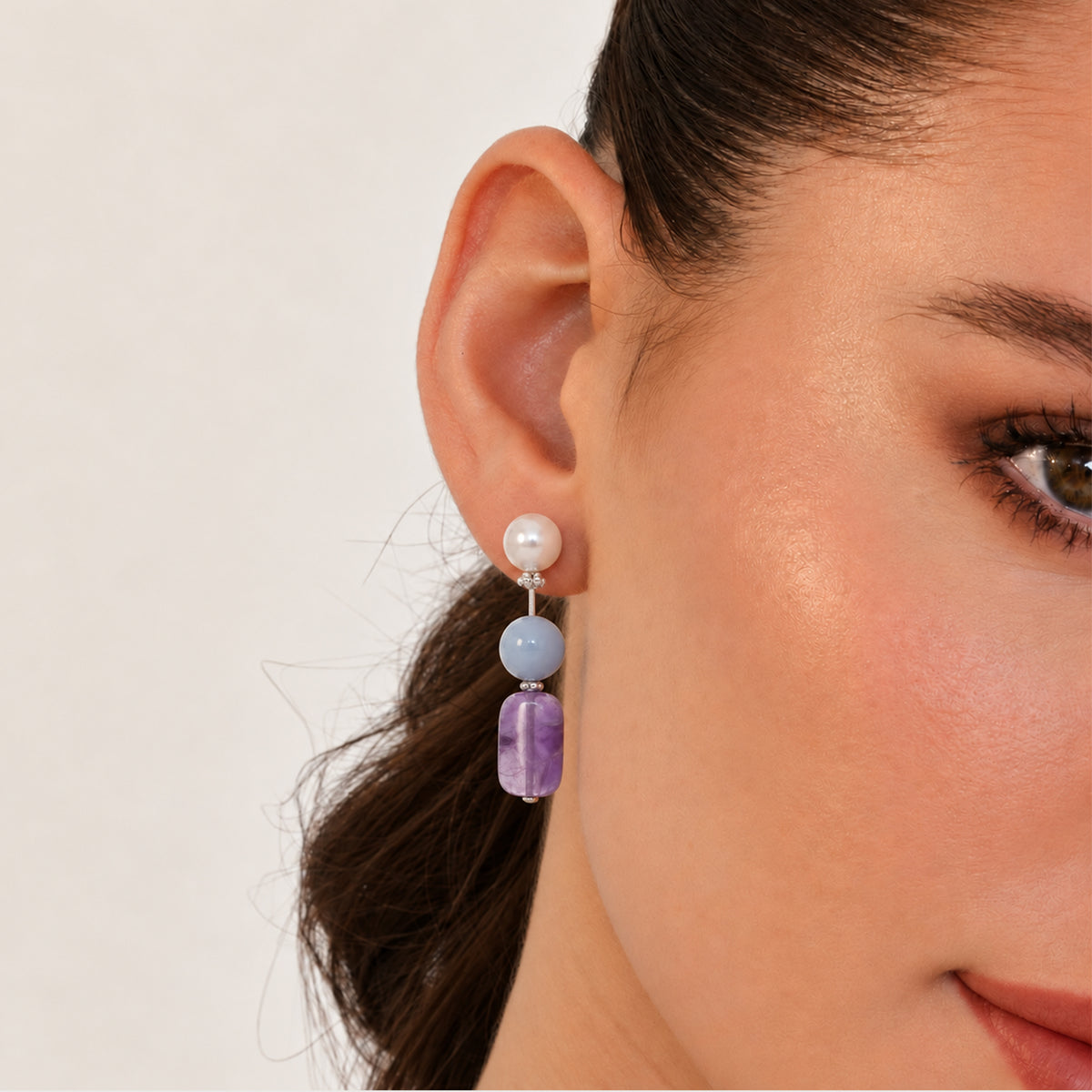 Pearl and Purple Zircon Drop Earrings