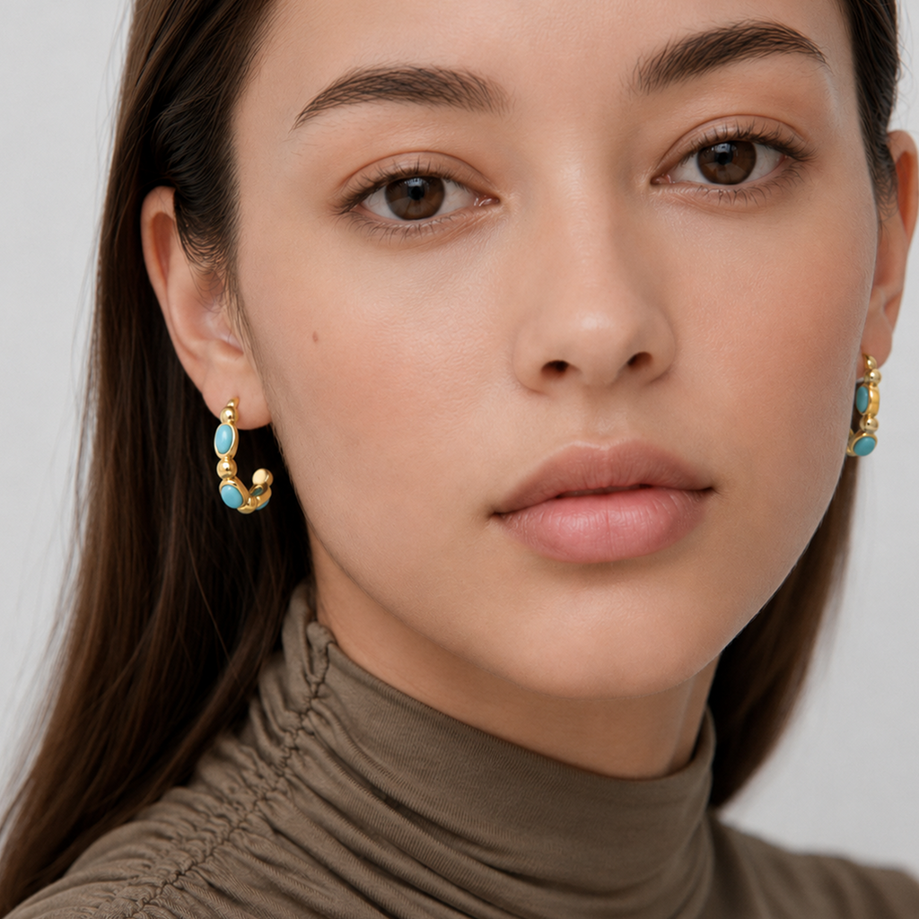 Turquoise-Set S925 Sterling Silver Hoop Earrings