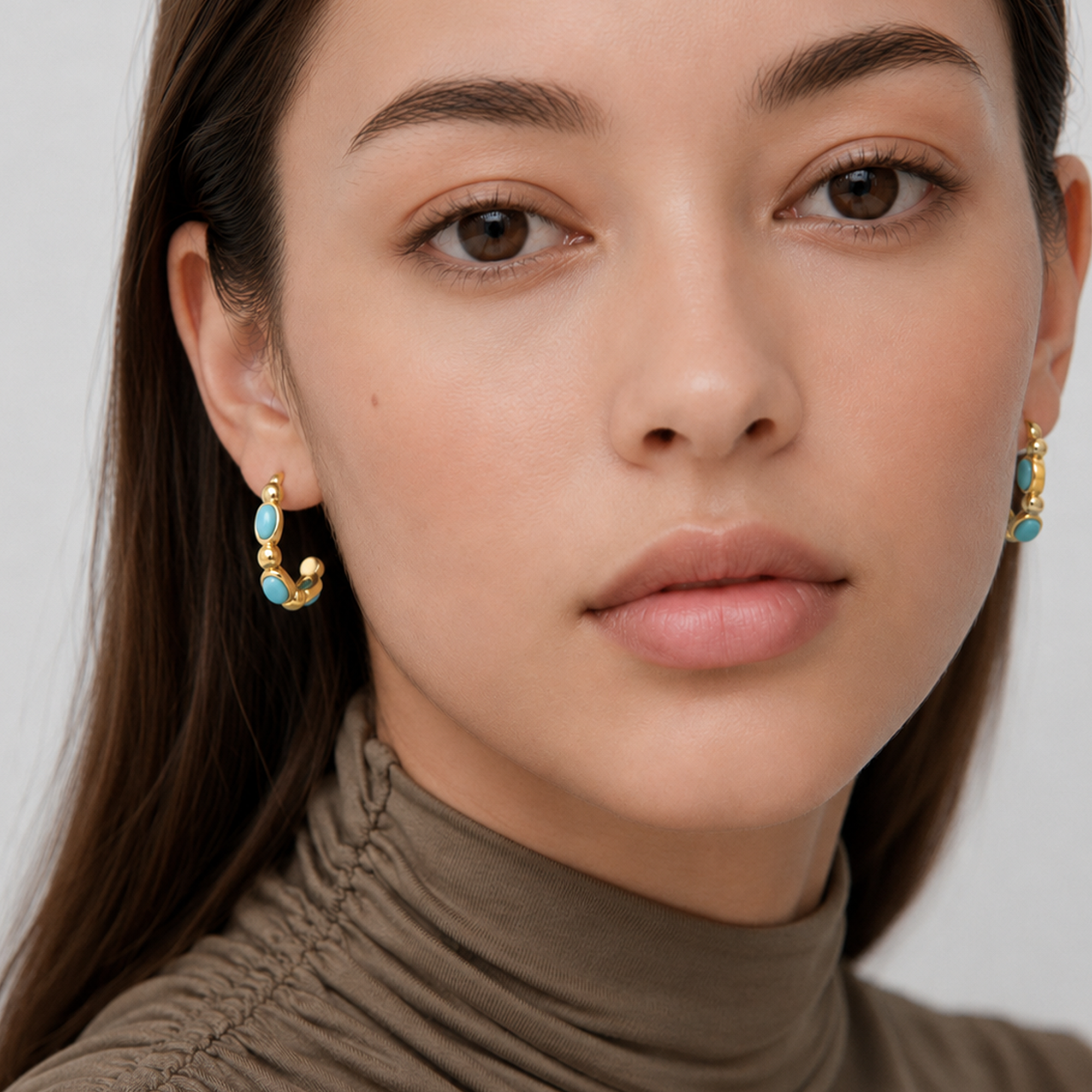 Turquoise-Set S925 Sterling Silver Hoop Earrings