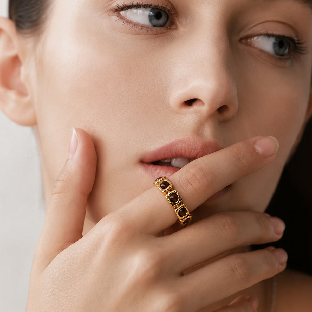 Natural Tiger's Eye Adjustable 18K Gold-Plated Copper Ring