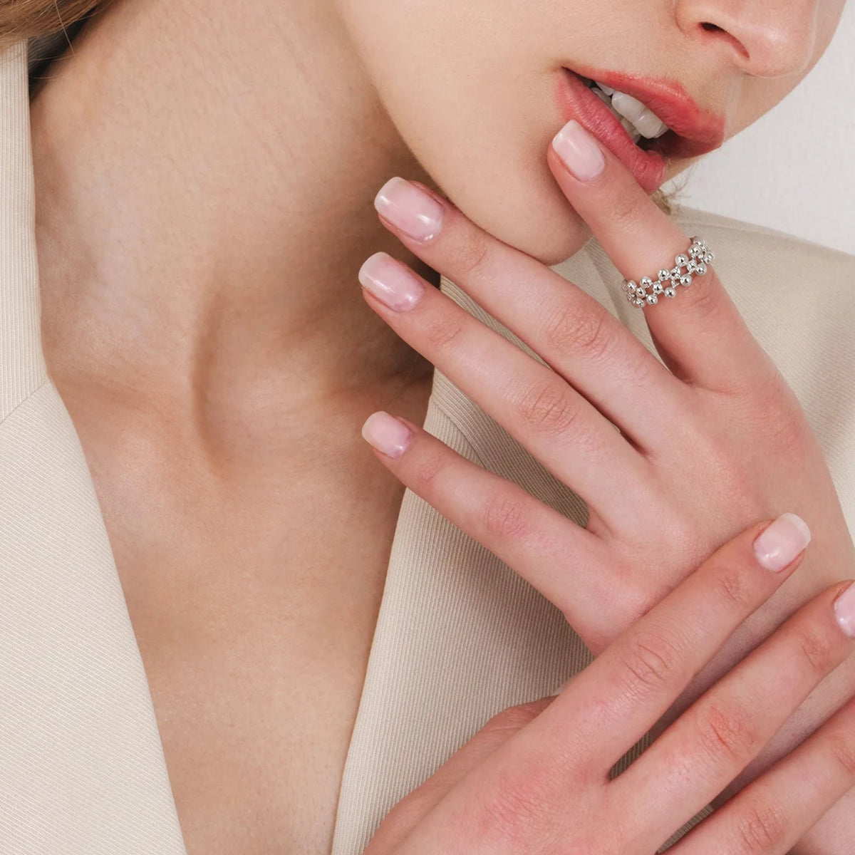 S925 Sterling Silver Multi-Row Bead Ring