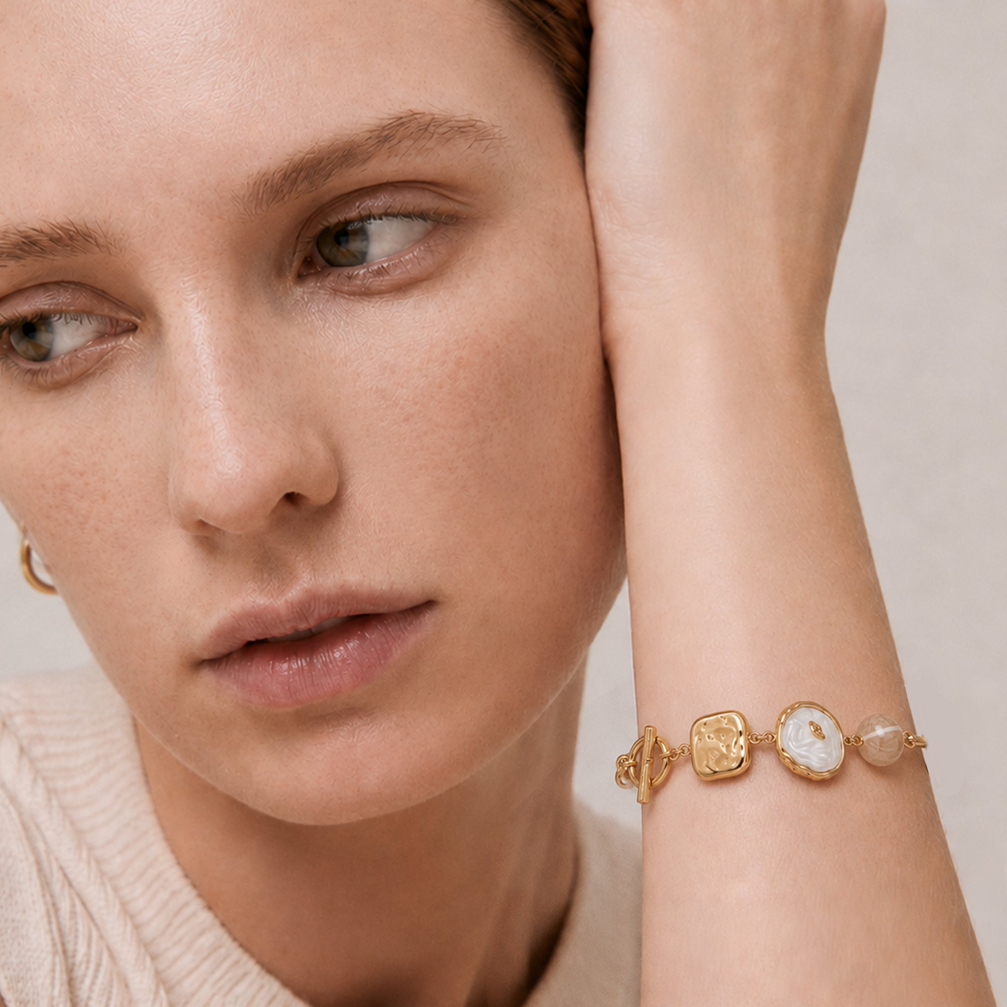 18K Gold-Plated Pearl and Mother-of-Pearl Bracelet