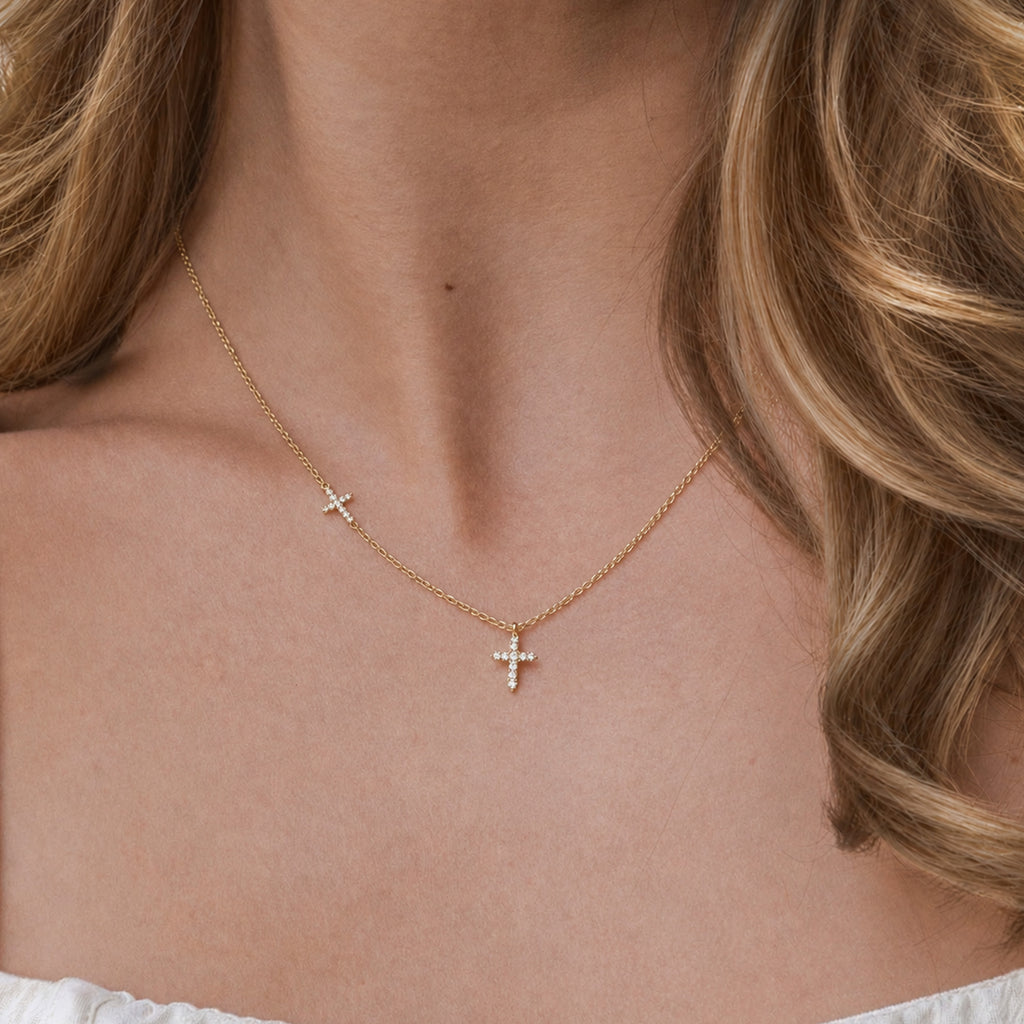 18K Gold-Plated Double Cross Necklace