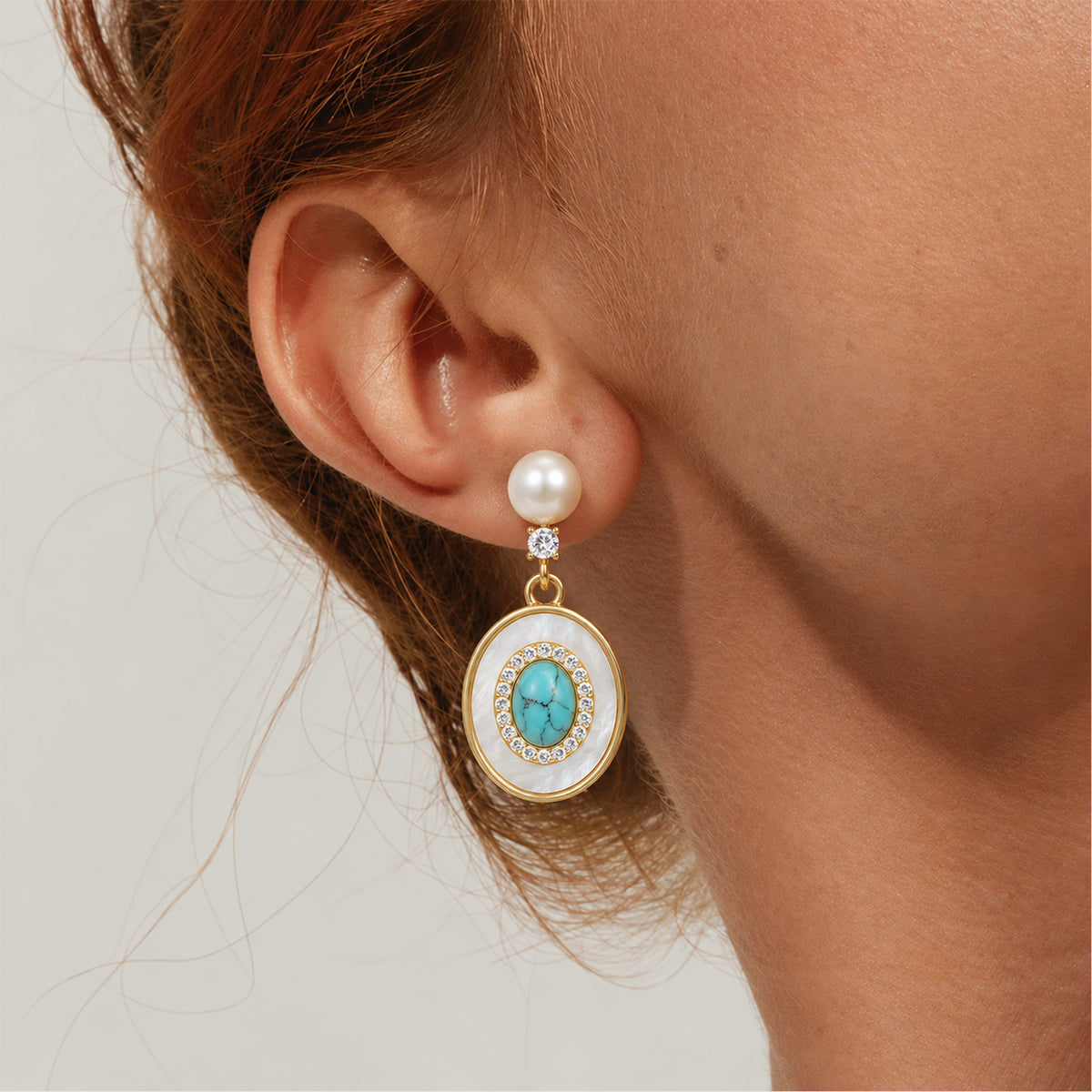 Pearl Turquoise-Tone Medallion Drop Earrings