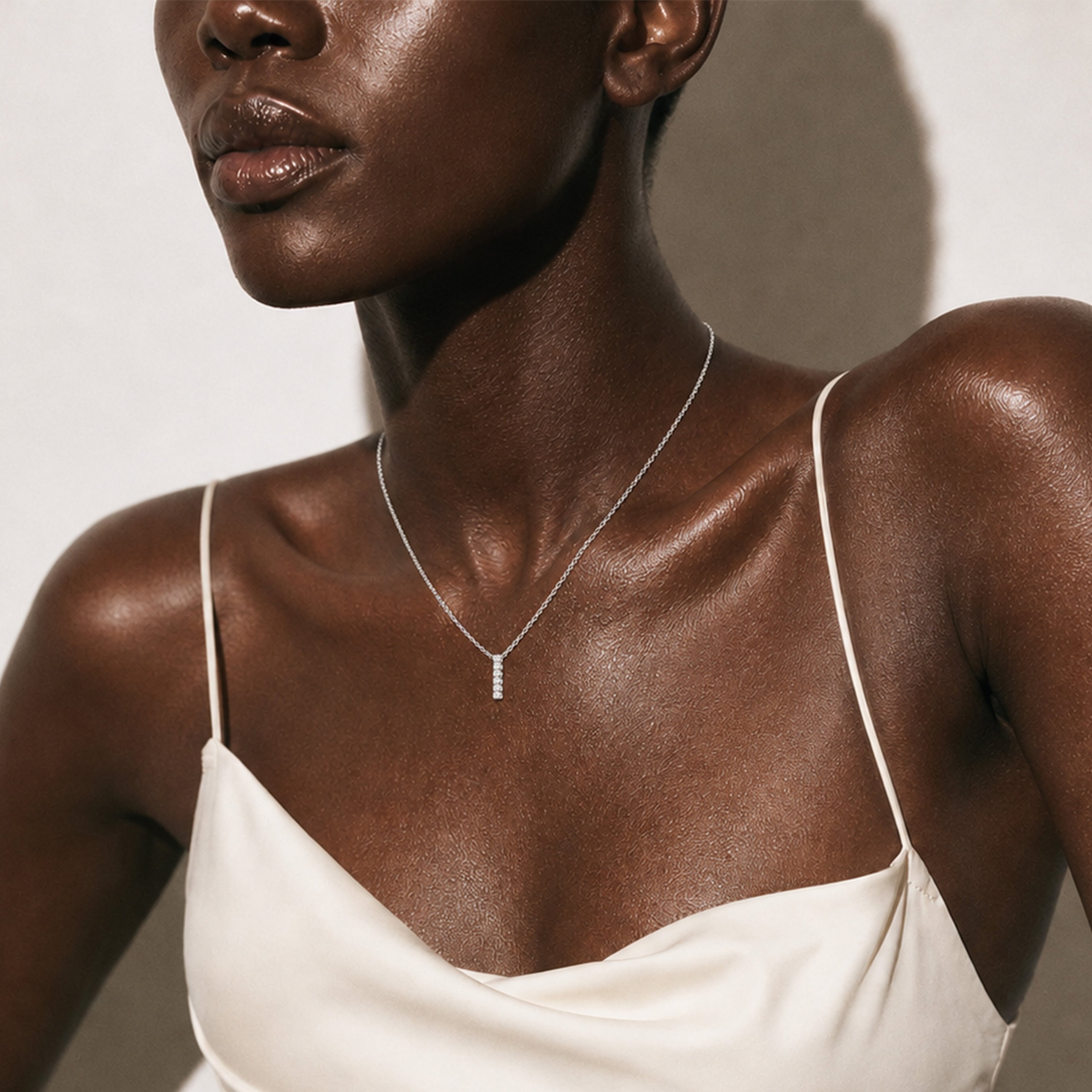 Sterling Silver Linear Stone Bar Necklace