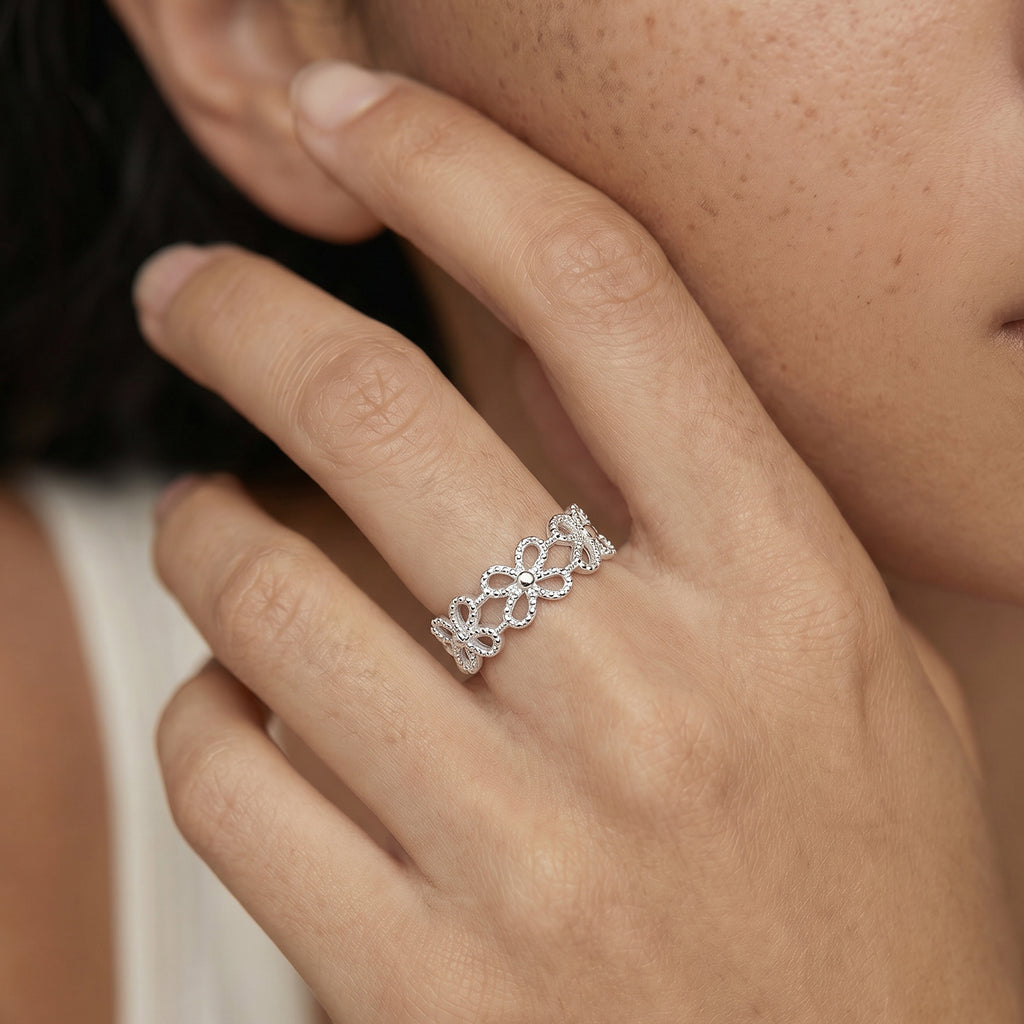 Floral Openwork S999 Silver Adjustable Ring