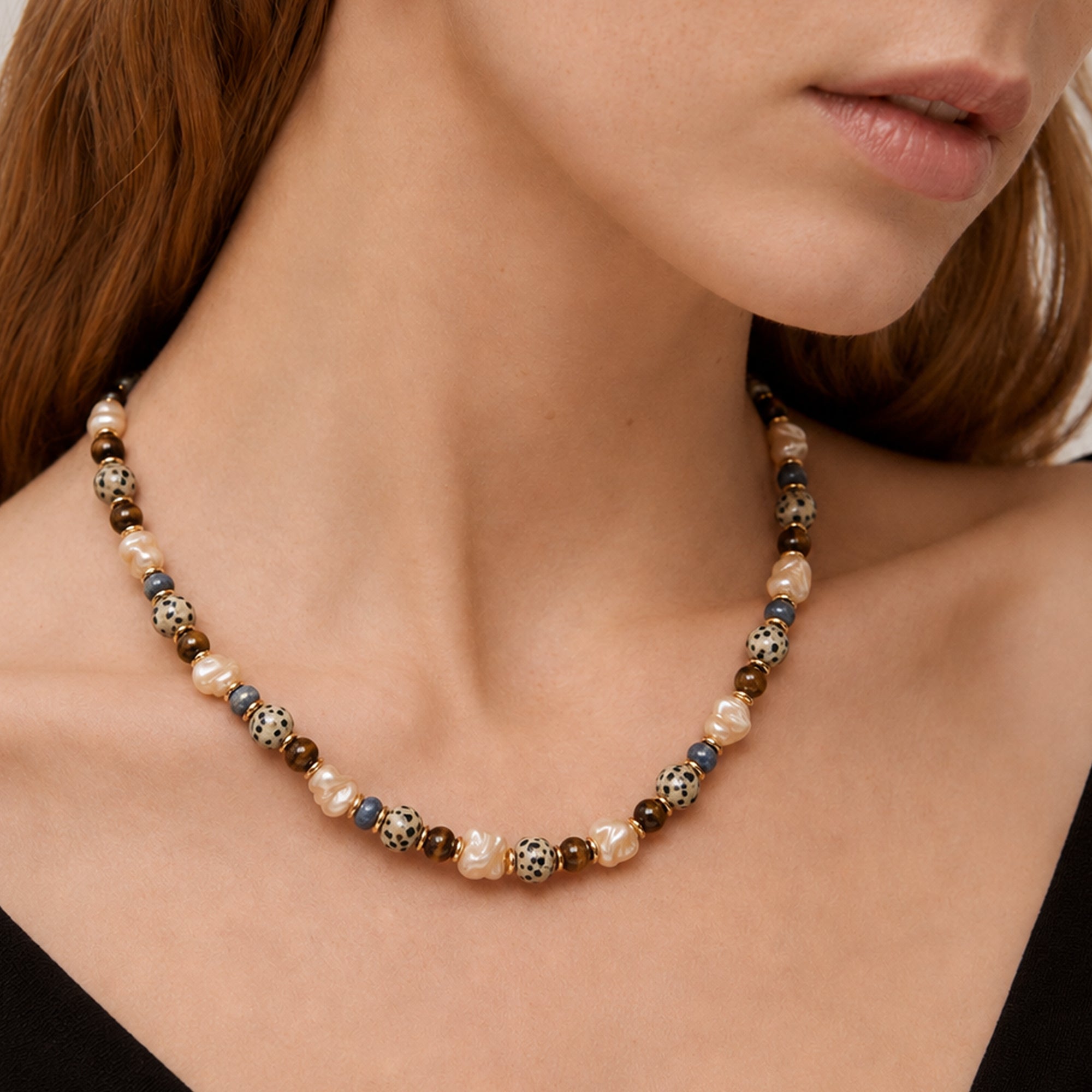 Mixed Stone and Irregular Shell Bead Necklace
