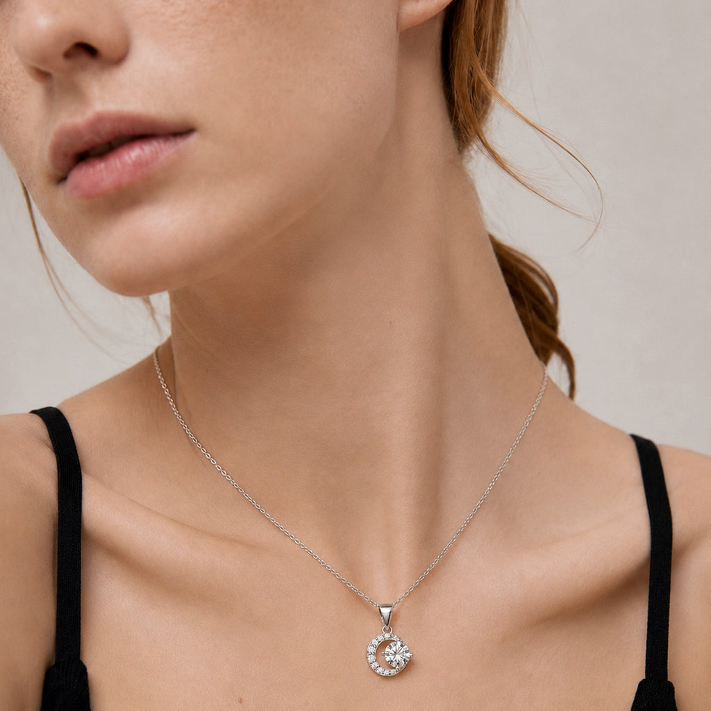 S999 Silver Crescent Moon Pendant Necklace