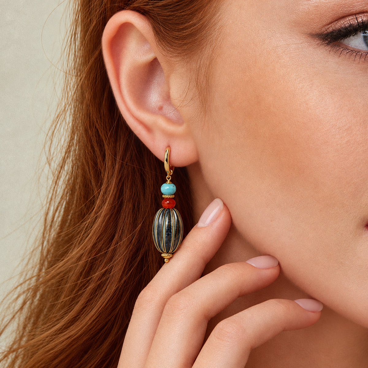 Gold-Plated Turquoise Beaded Drop Earrings
