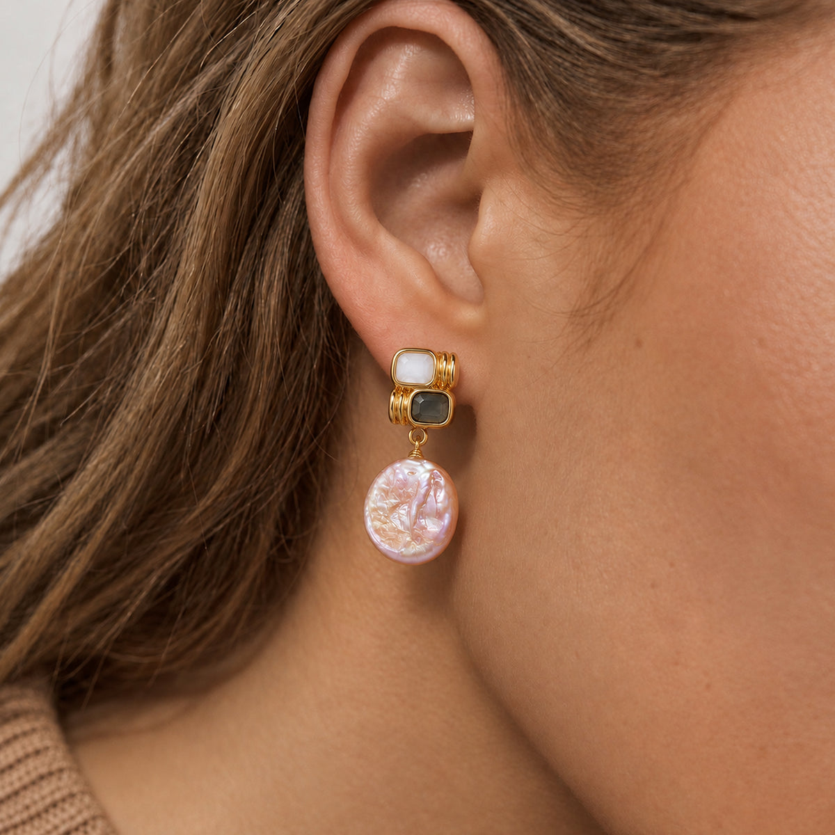 Gold-Plated Baroque Pearl Drop Earrings