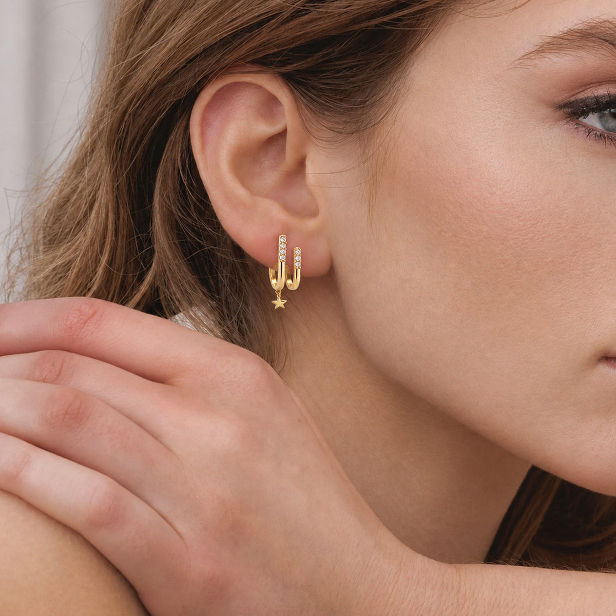 18K Gold-Plated S925 5A Zircon Star Drop Earrings