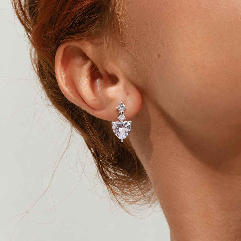 Heart-Cut Zircon Drop Stud Earrings