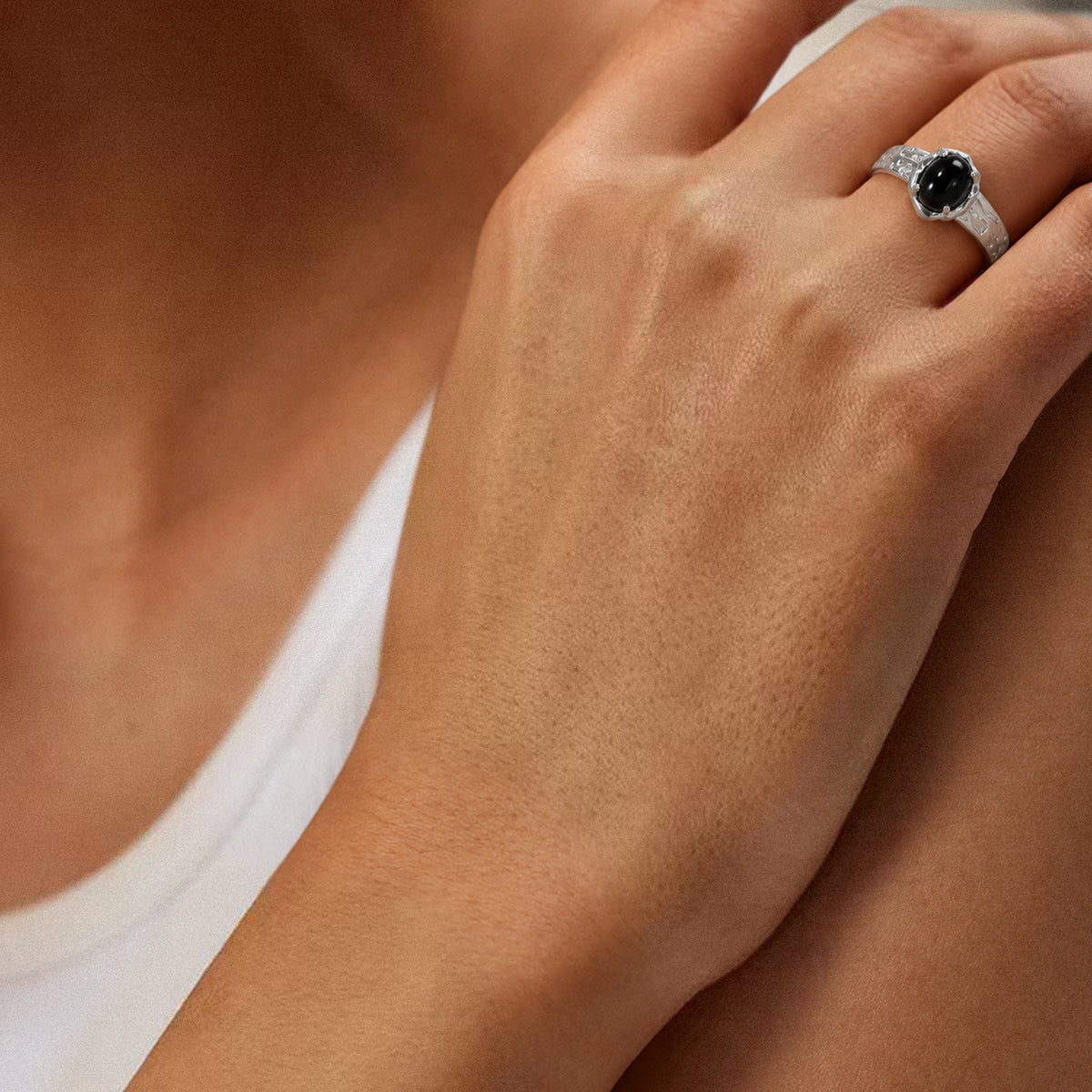 Natural Black Agate S925 Silver Ring