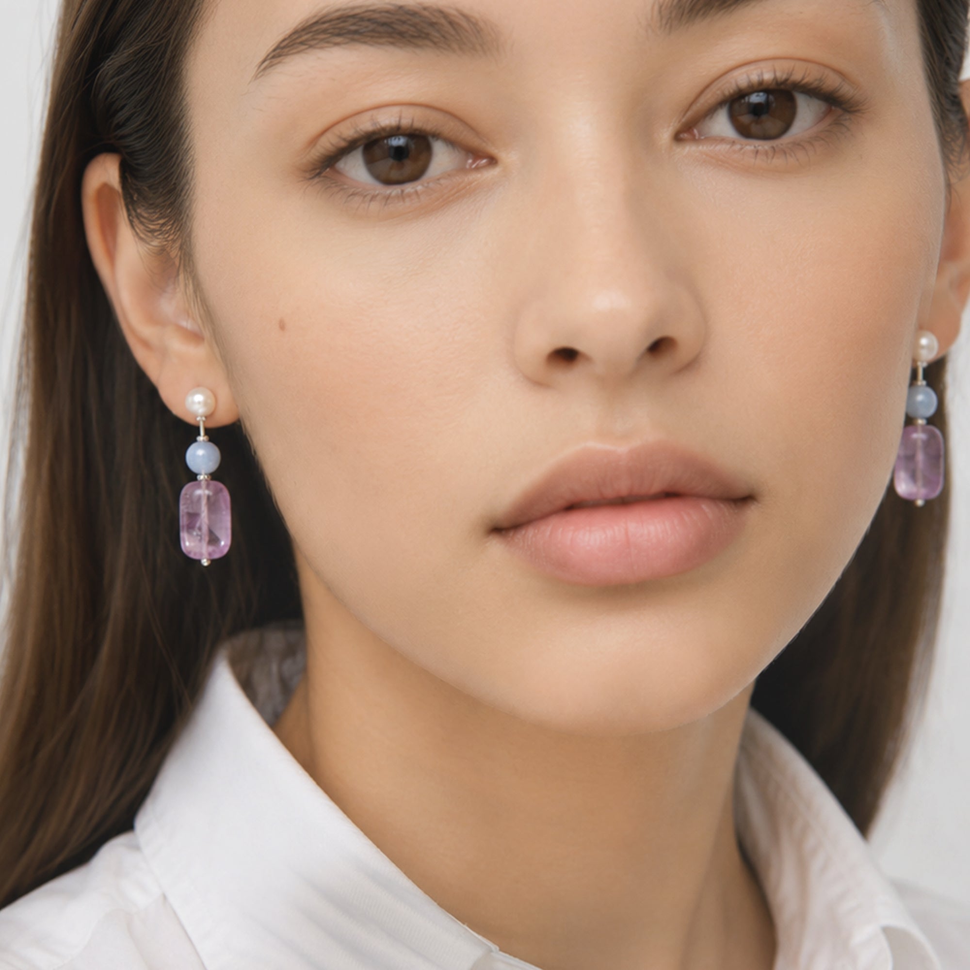 Pearl and Purple Zircon Drop Earrings