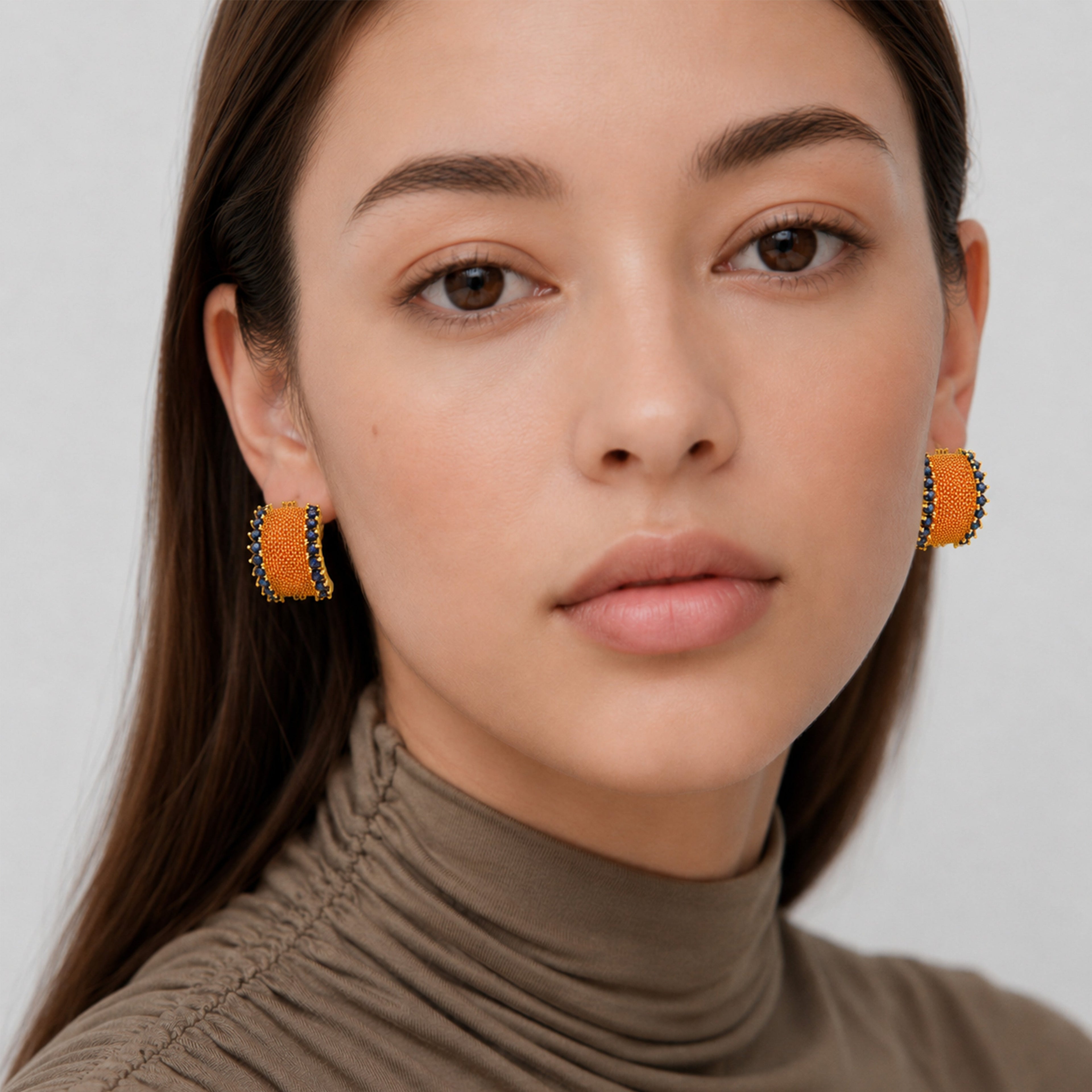 Blue CZ Textured Statement Hoops