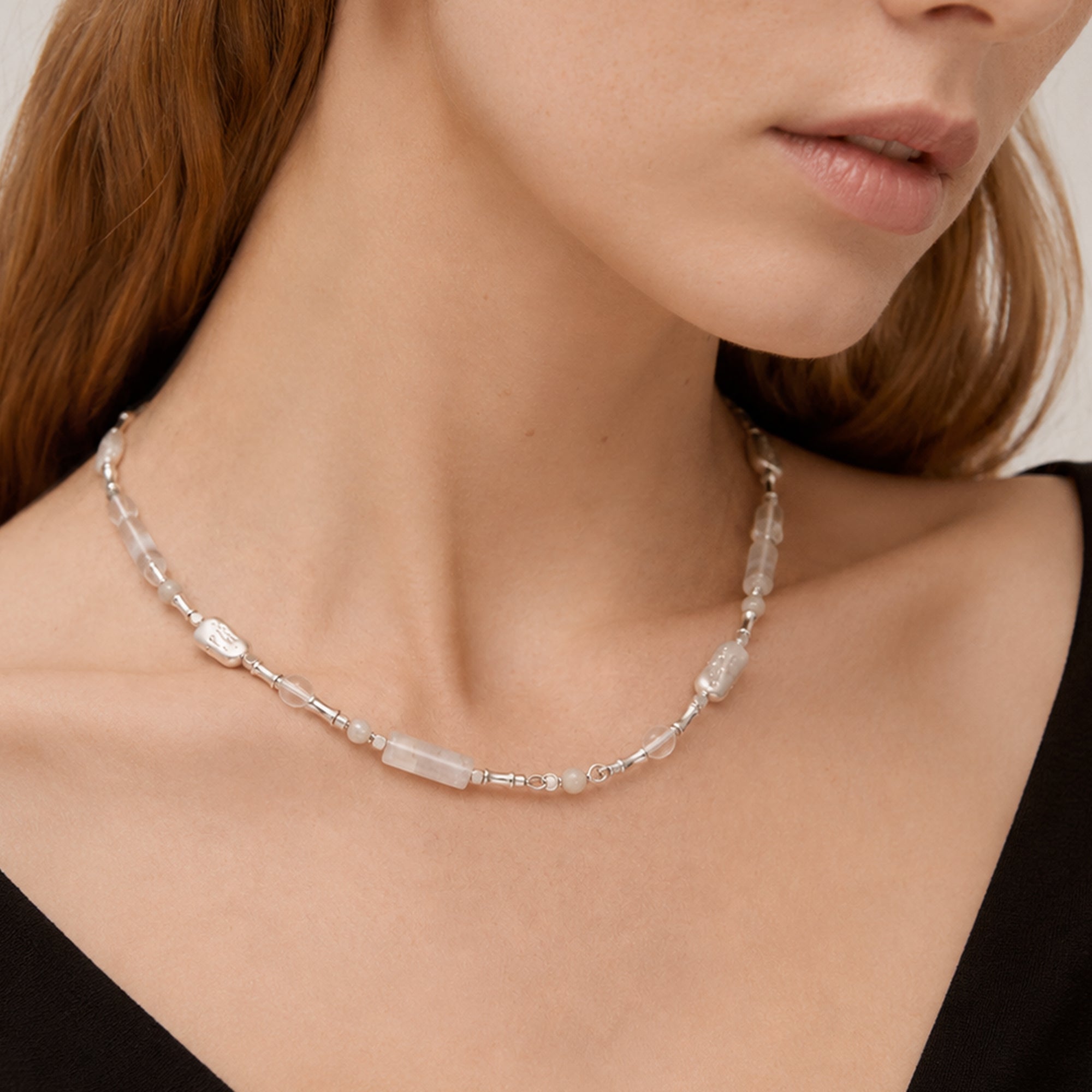 Silver-Tone Glass Crystal Beaded Necklace
