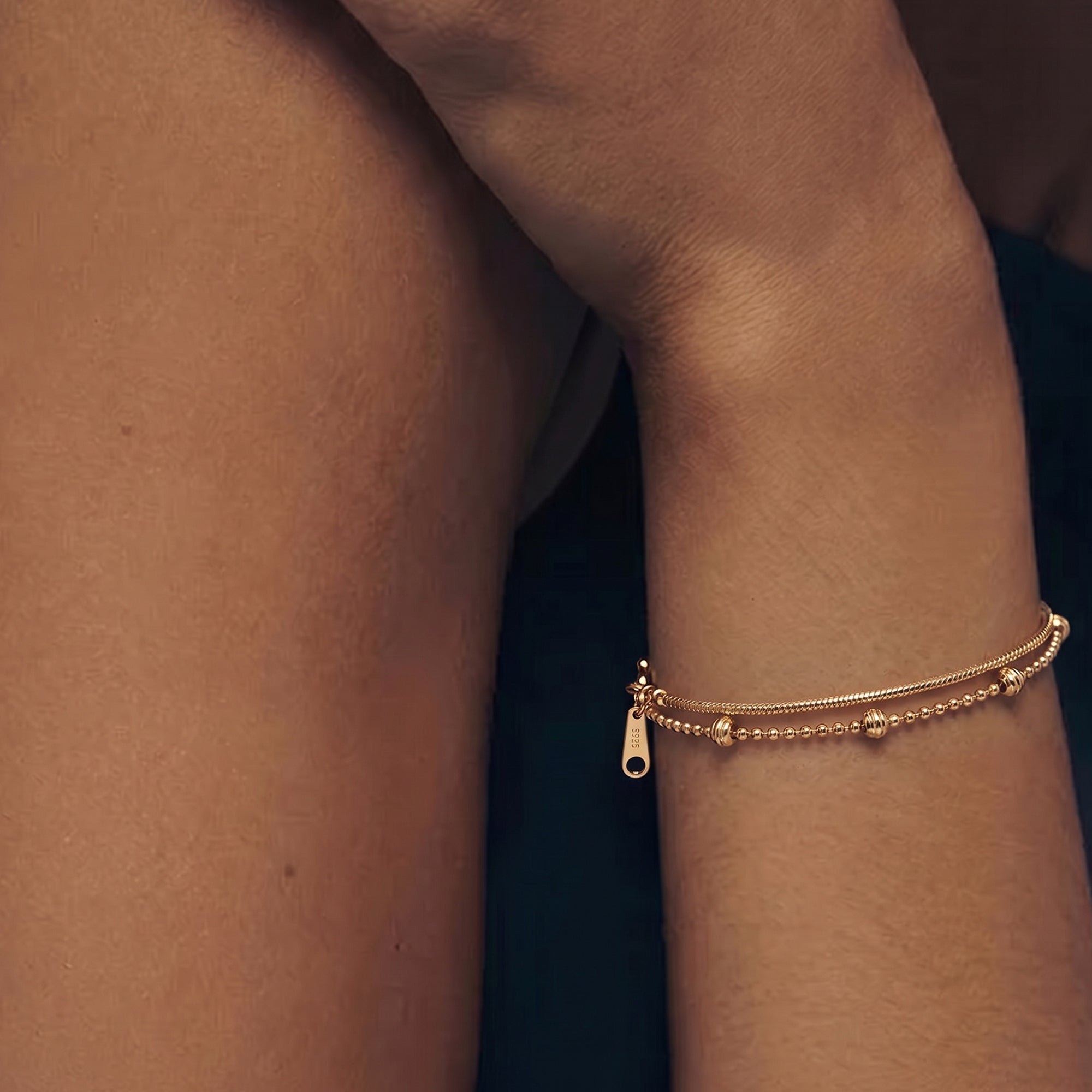 18K Gold-Plated S925 Double-Chain Bead Bracelet
