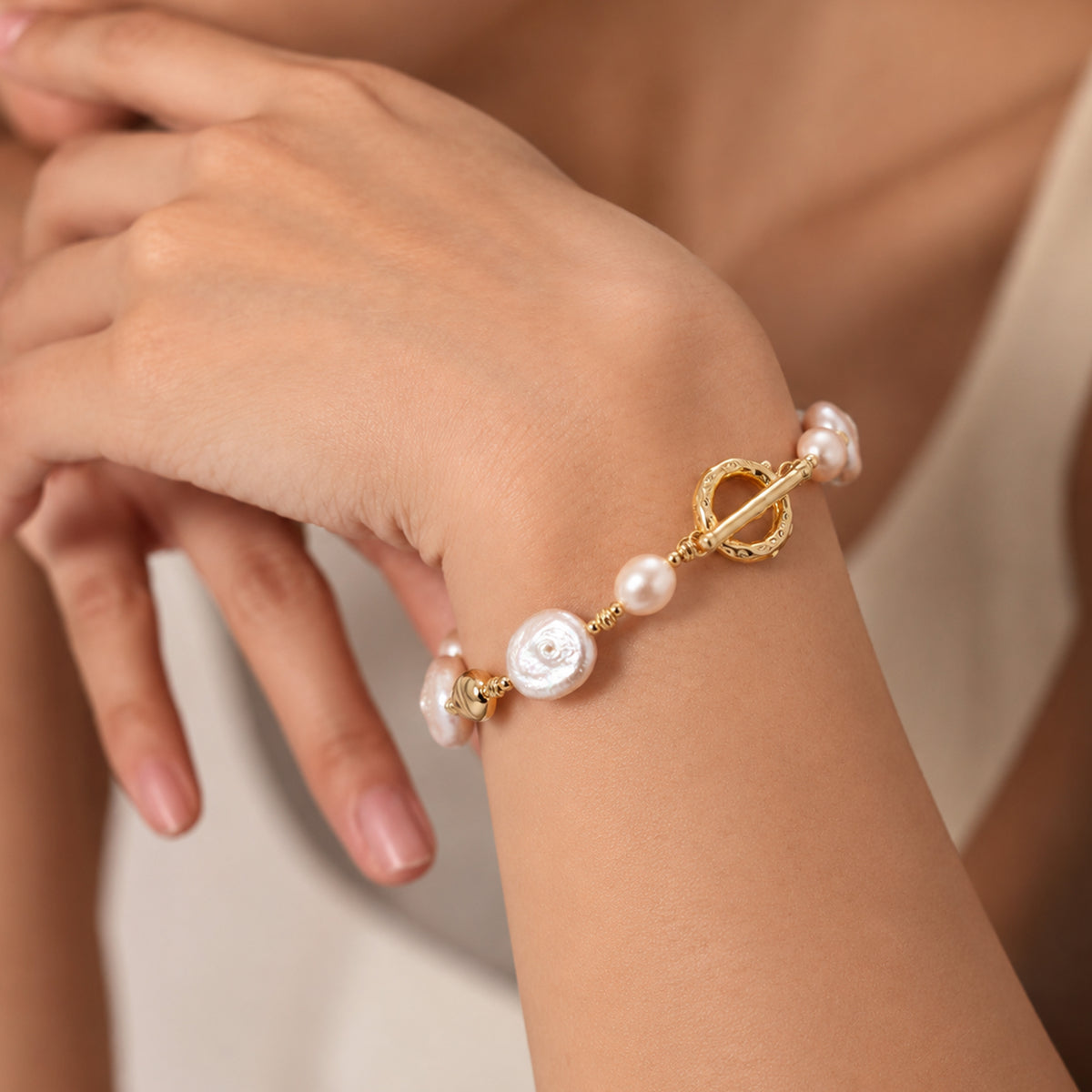 18K Gold-Plated Irregular Baroque Pearl Bracelet
