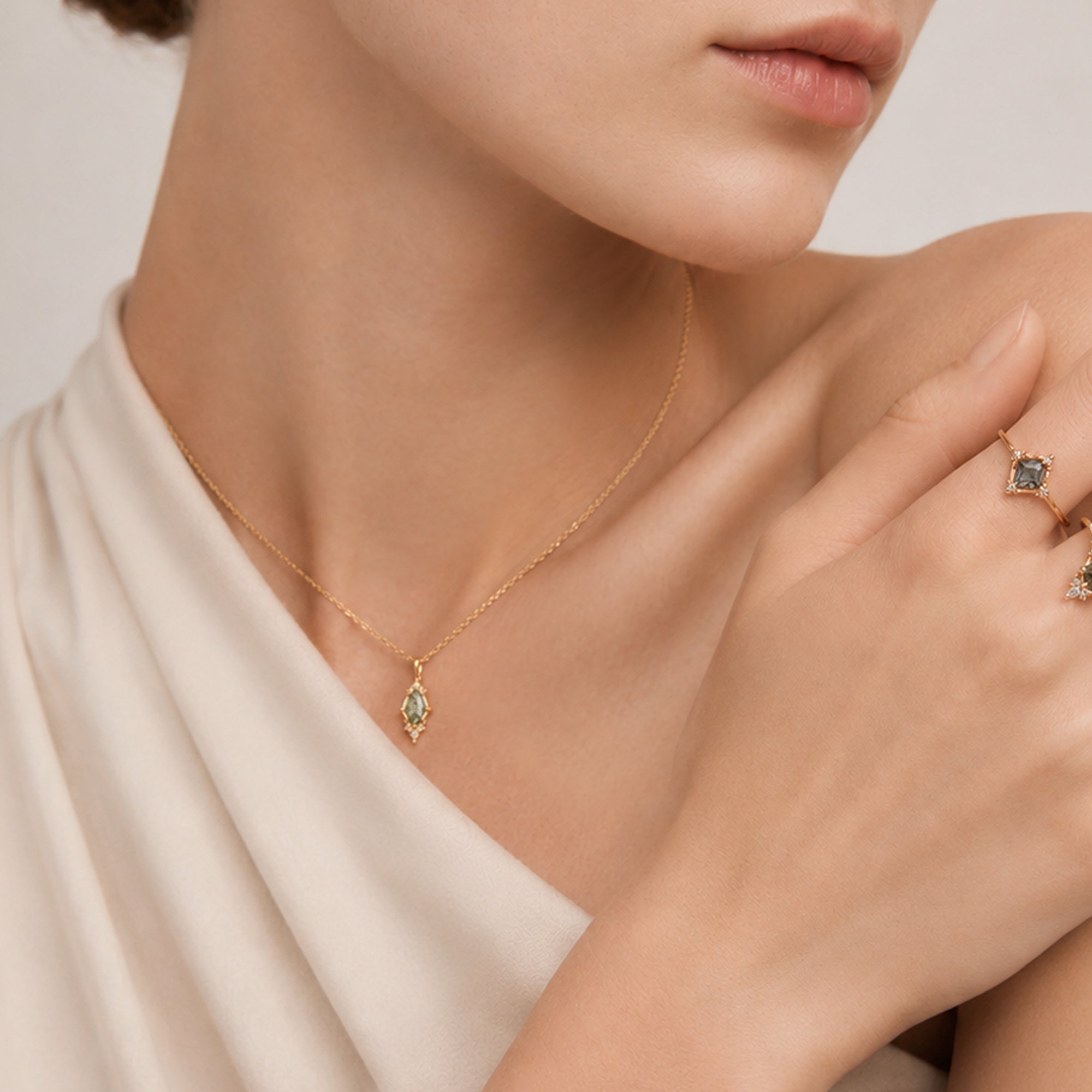 Moss Agate Zircon Sterling Silver Necklace