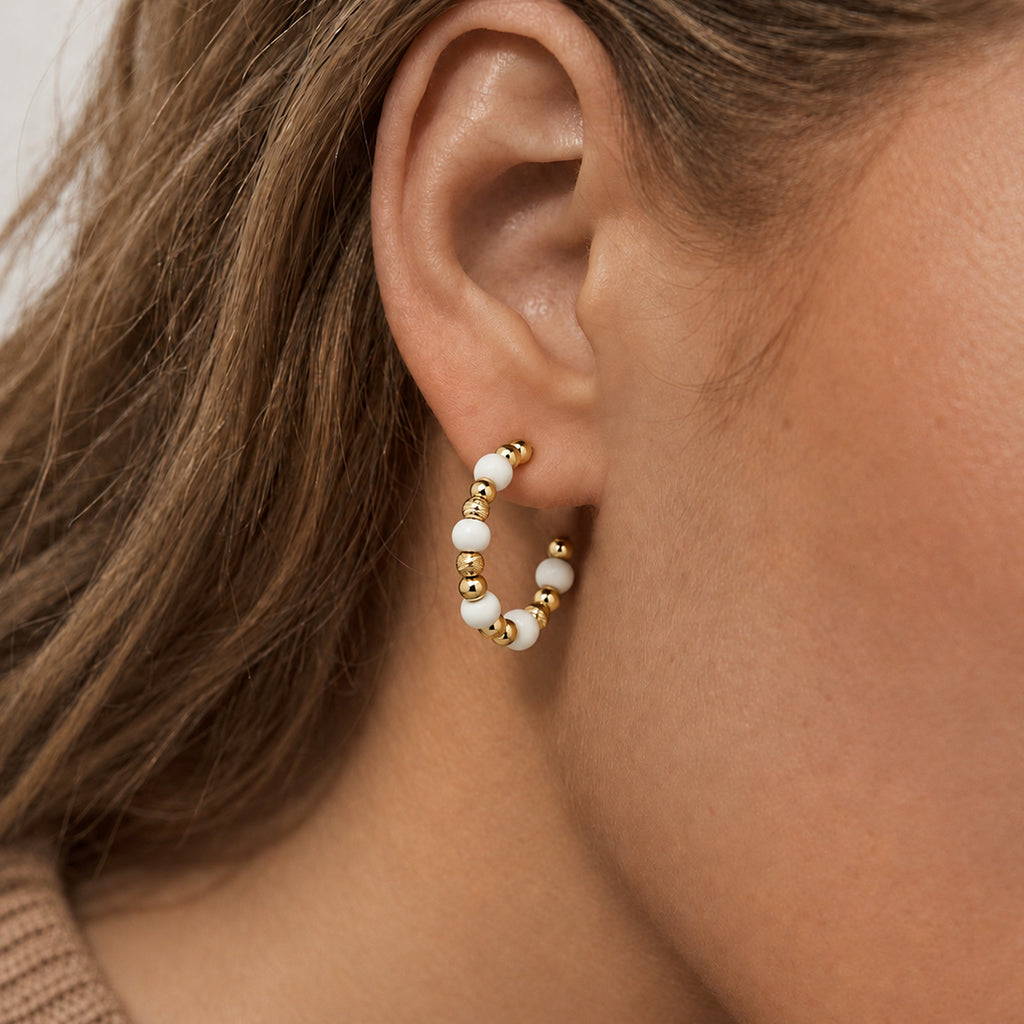 Gold-Plated Beaded Open Hoop Earrings