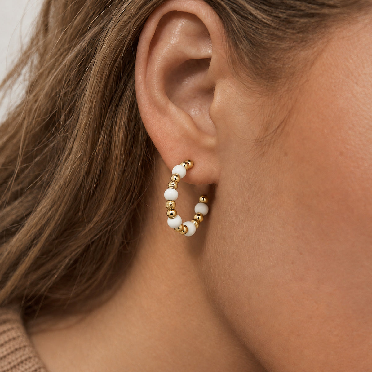 Gold-Plated Beaded Open Hoop Earrings