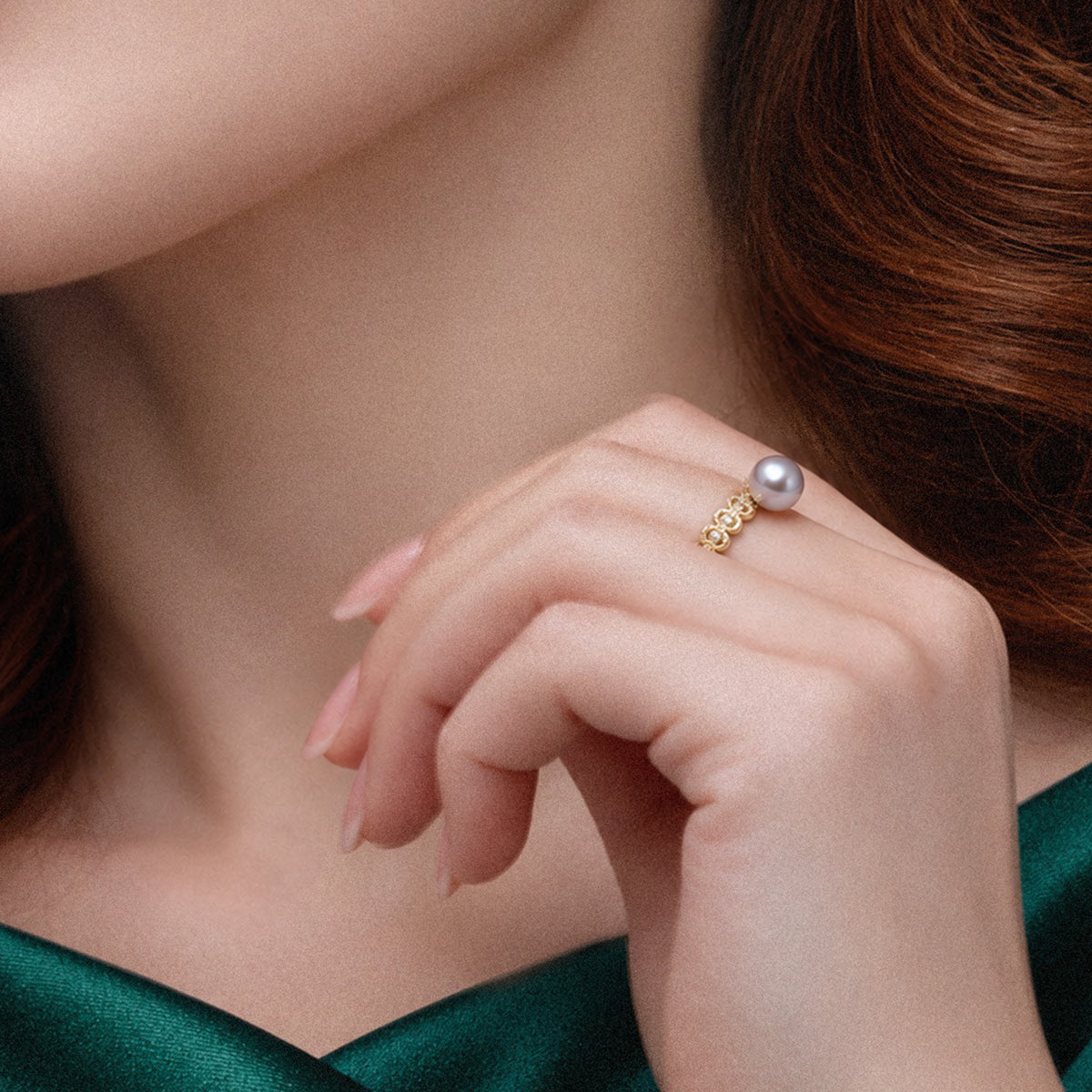 Pearl Filigree 18K Gold-Plated Copper Ring