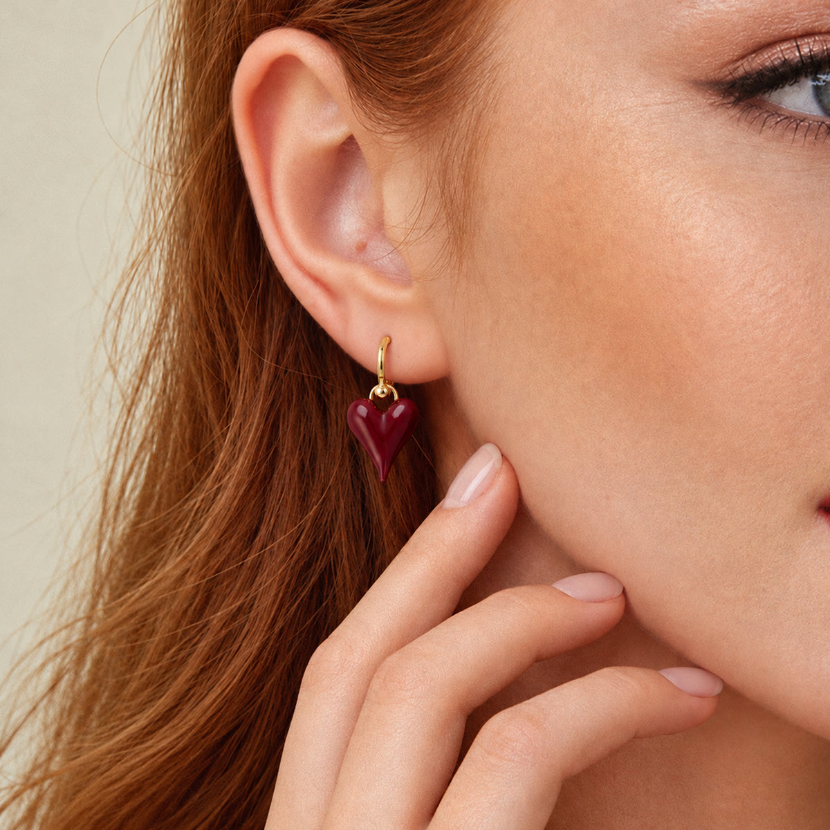 Gold-Tone Glossy Heart Drop Hoop Earrings