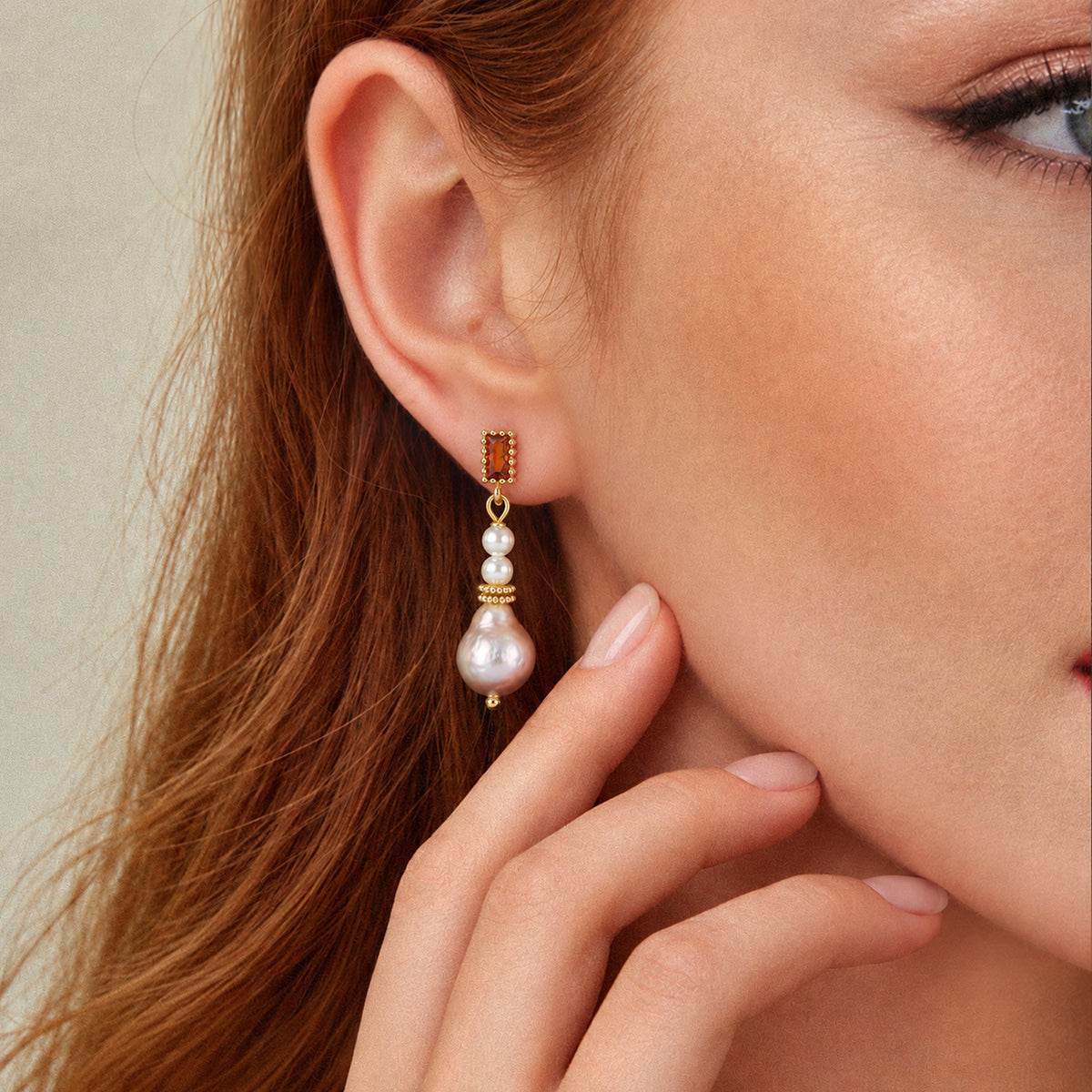 Champagne Pearl Drop Stud Earrings