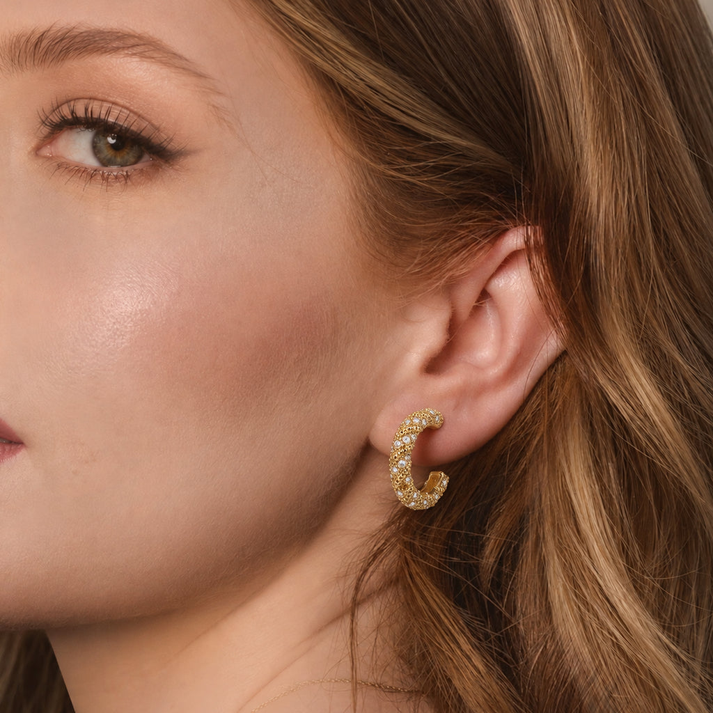 18K Gold-Plated Textured Zircon Hoop Earrings