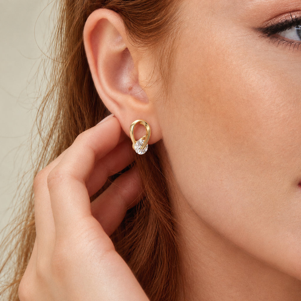 18K Gold-Plated Sterling Silver Loop Stone Studs