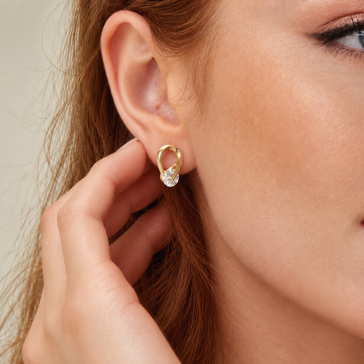18K Gold-Plated Sterling Silver Loop Stone Studs