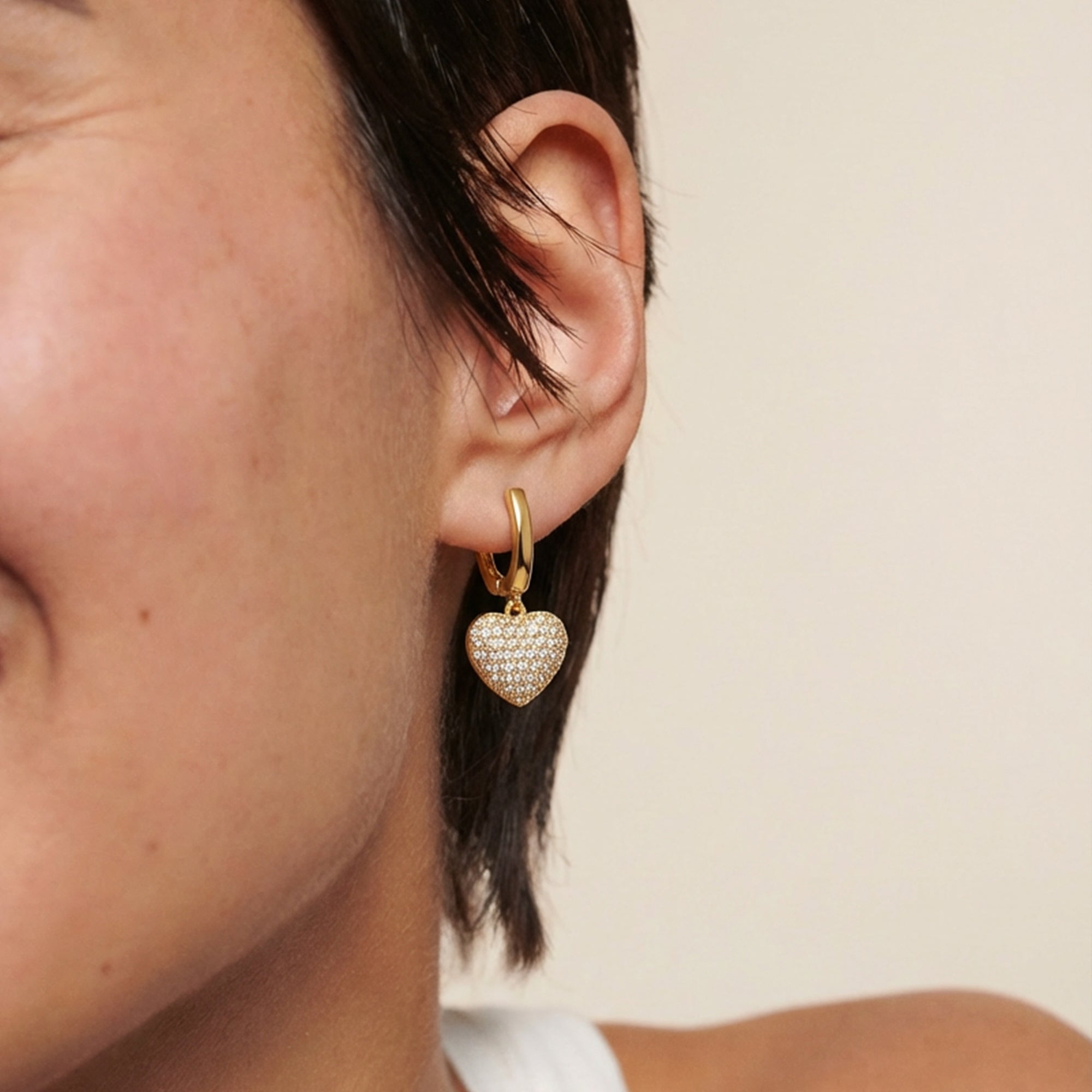 Pavé Zircon Heart Leverback Drop Earrings