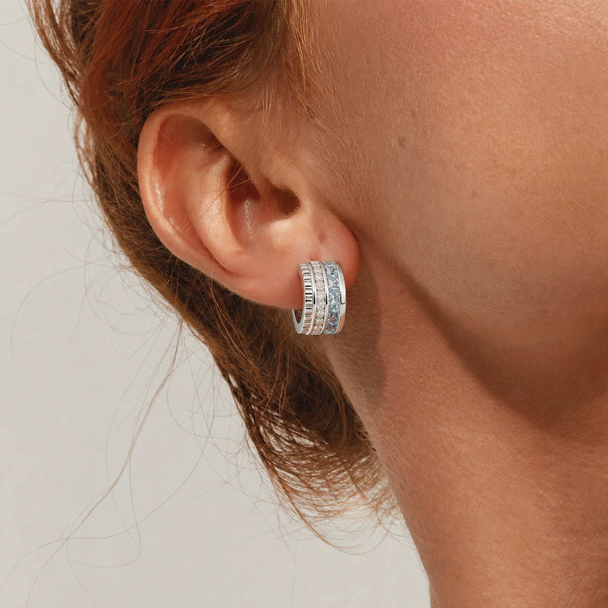 Silver-Tone Blue Zirconia Half Hoop Earrings