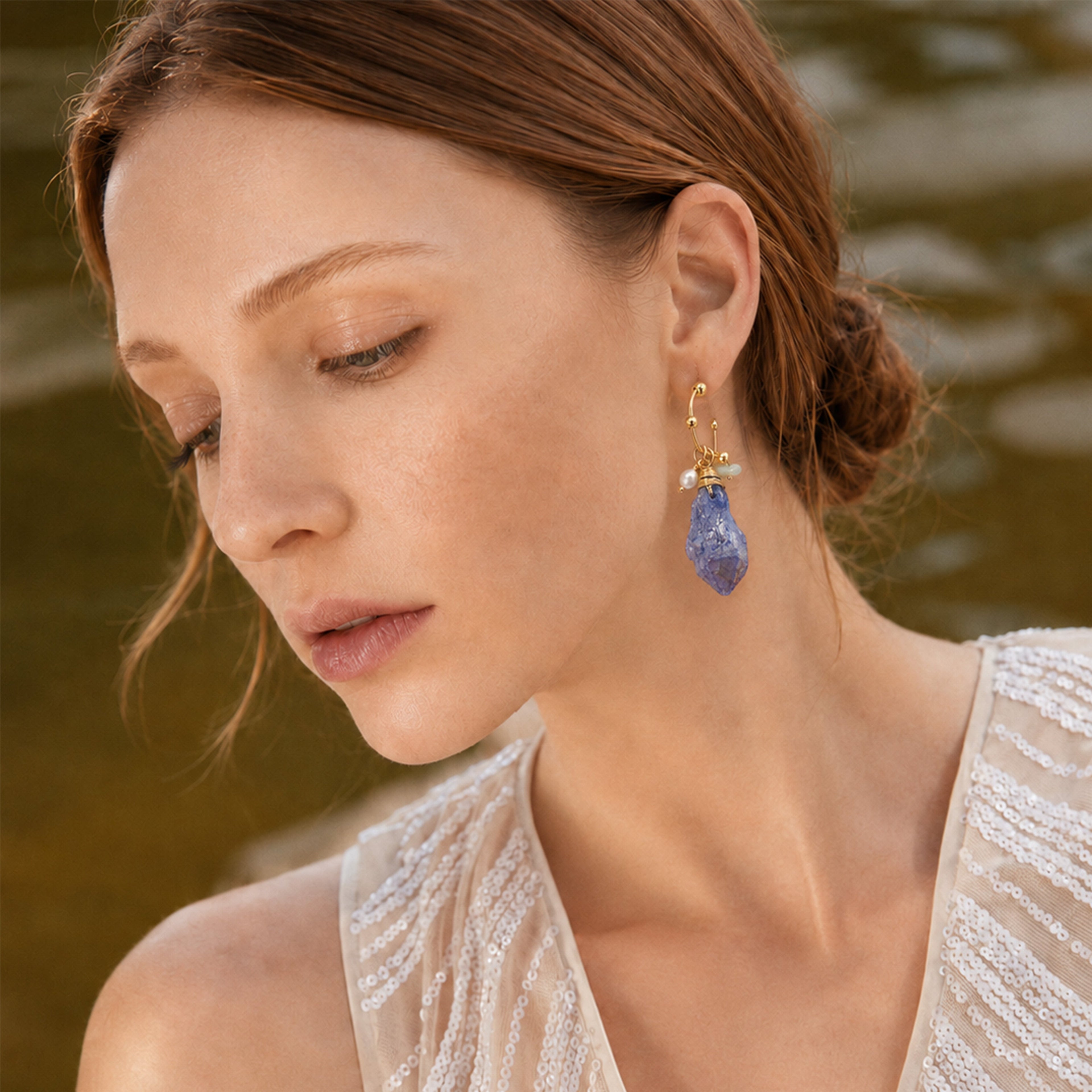 Natural Kyanite Pearl S925 Drop Earrings