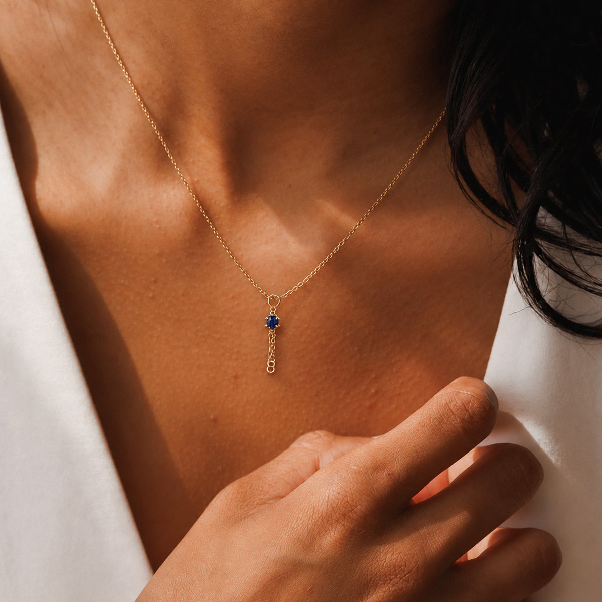 Blue Corundum Key Pendant Necklace