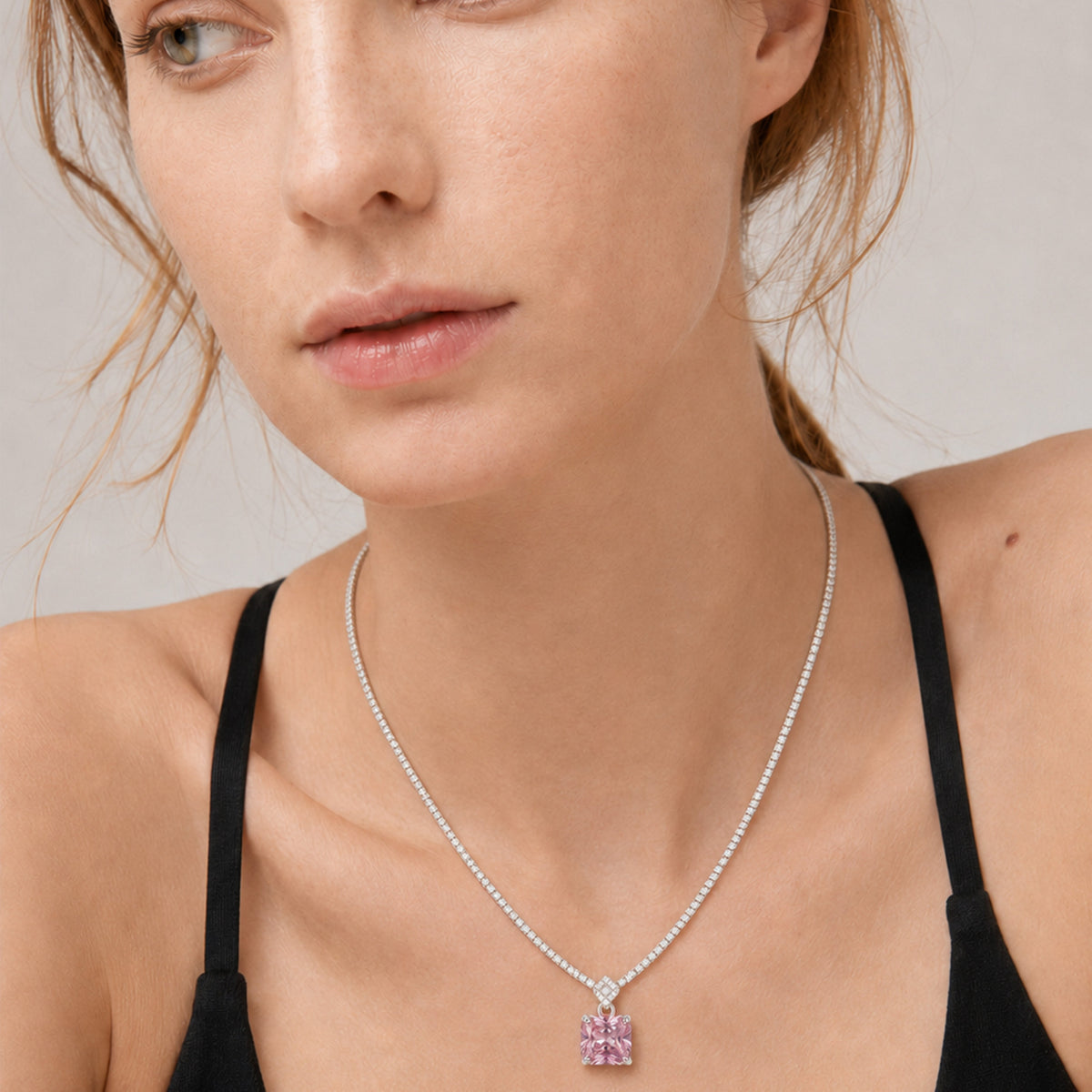 Pink Square-Cut Pendant Necklace