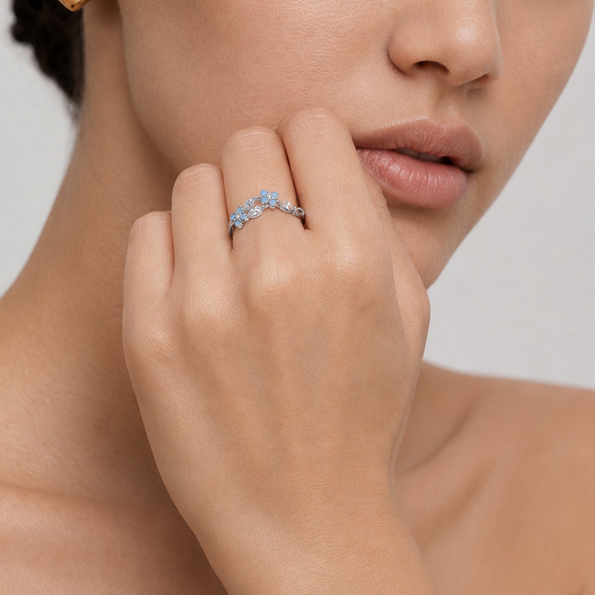 S999 Silver Forget-Me-Not Couple Ring Set