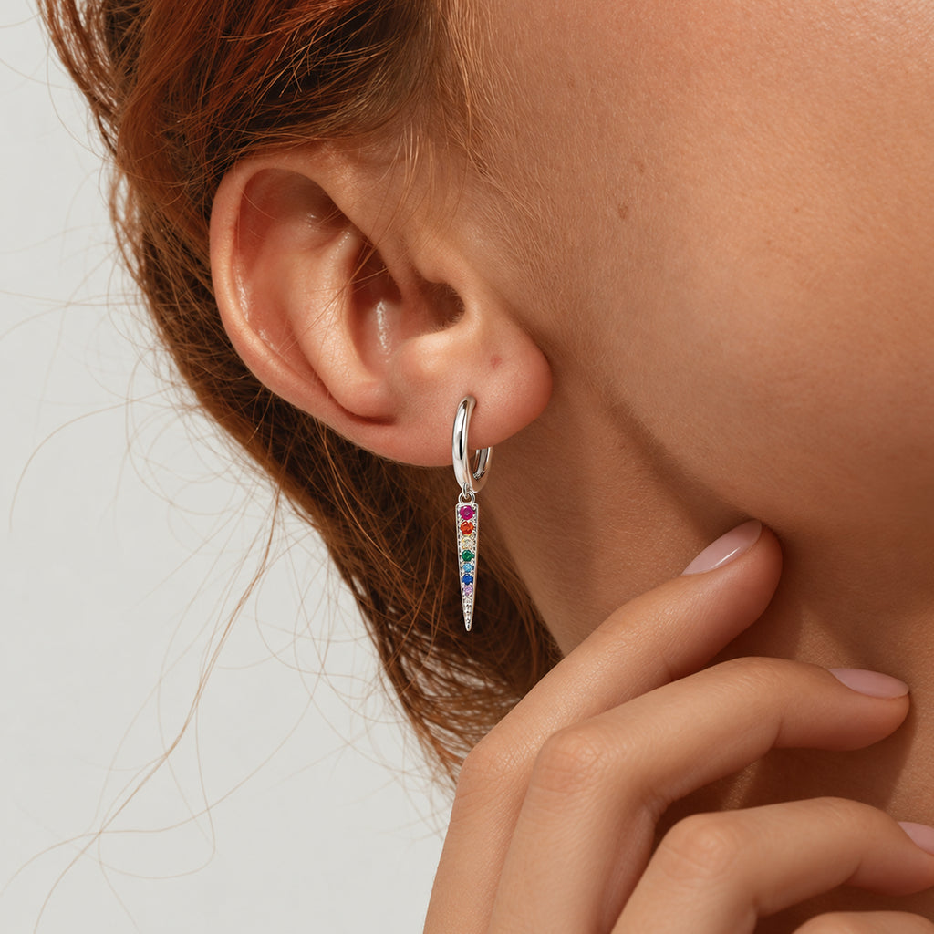 S925 Silver Rainbow Zircon Spike Hoop Earrings