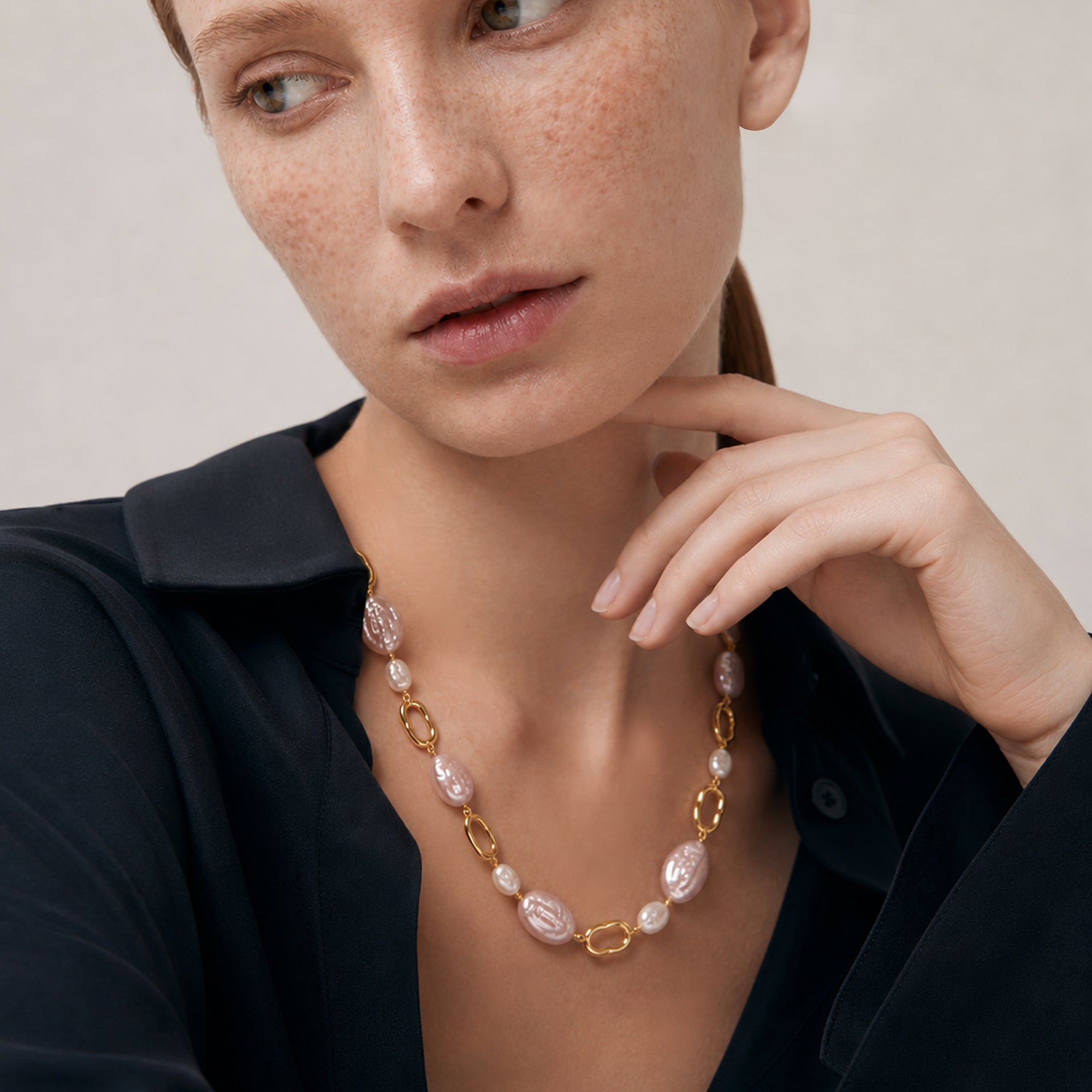 Pink Baroque Pearl Link Necklace